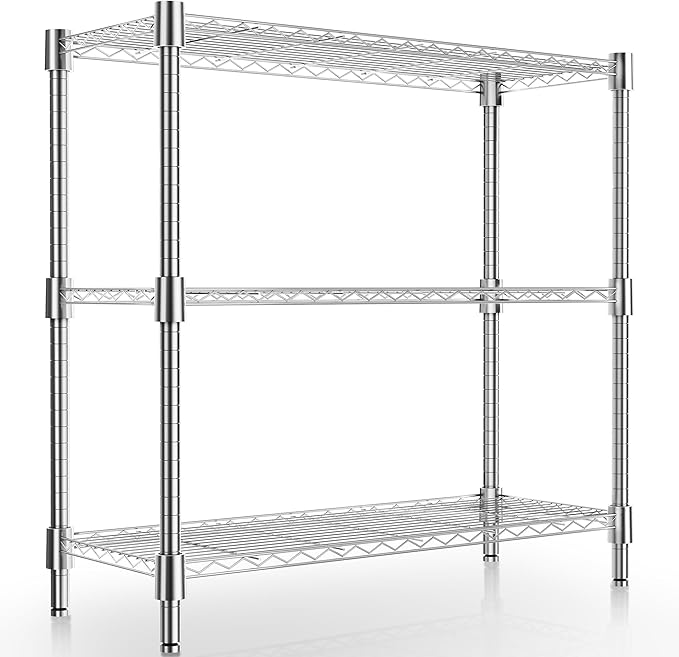 Xcity Storage Shelves, 3 Tier Heavy Duty Metal Shelving Unit, 1200 LBS Capacity Adjustable Steel Wire Shelf Organizer for Pantry, Kitchen, Garage, 14" D x 36" W x 36" H, Chrome