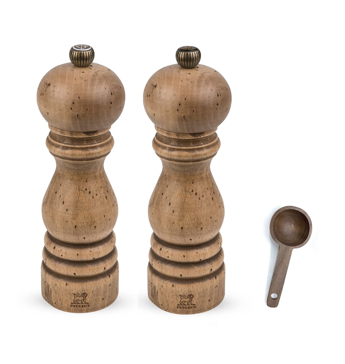 Peugeot Paris Classic Collection Antique Salt & Pepper Mill Natural - With Wooden Spice Scoop (7 Inches)