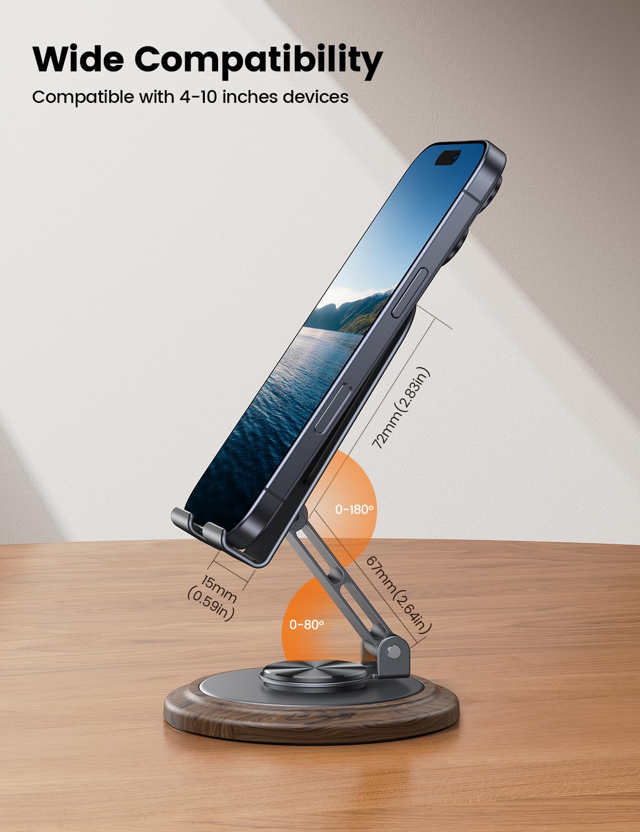 Lamicall Grey Phone Holder, Desk Accessories for Men - Gifts for Mothers Day for Teens, Boys, Girls, Adults & Men Simulated Wood Grain Cell Phone Holder, Office Decor, 4-10” Phones, iPad mini