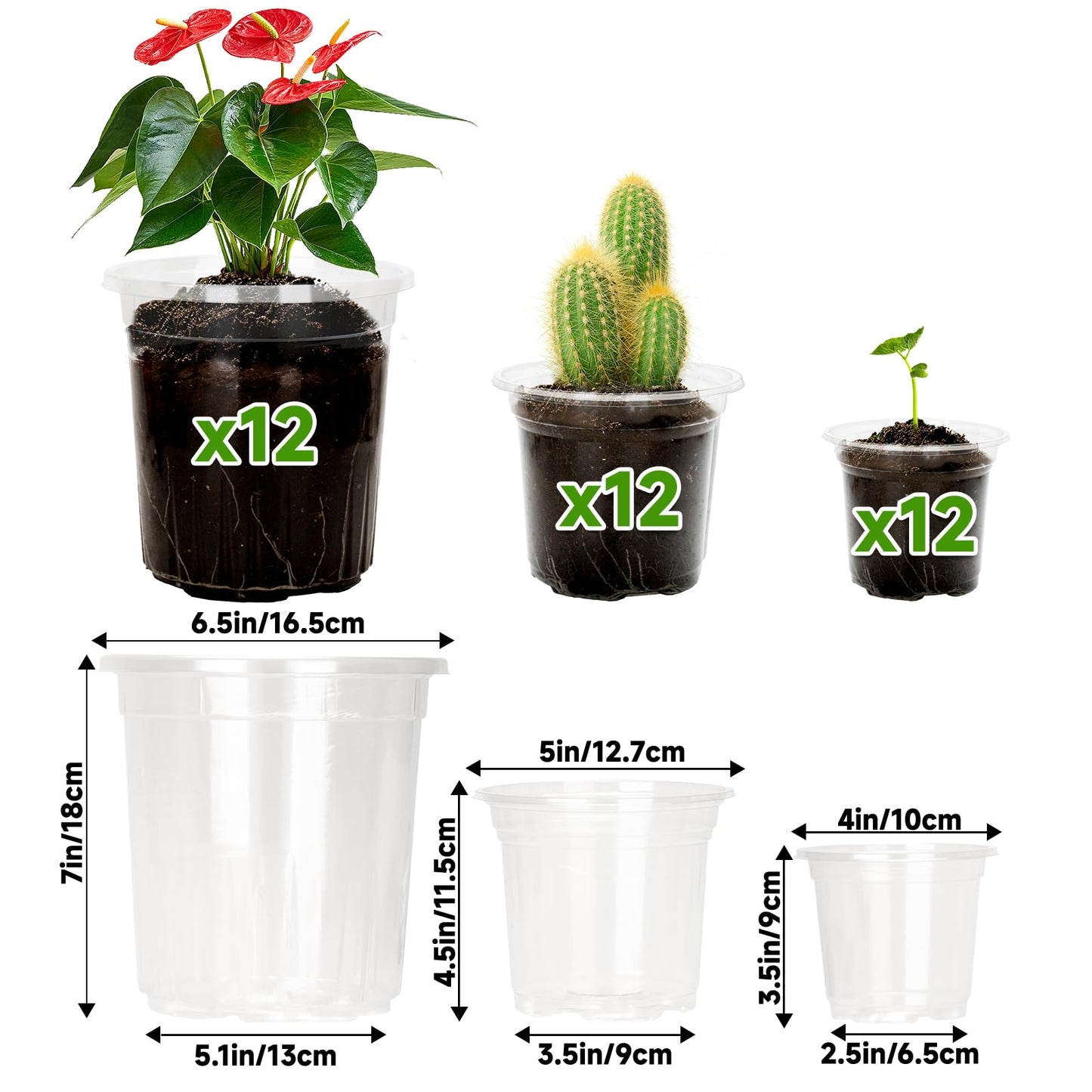 KINGLAKE 36 Pcs Plastic Plant Pots Clear Orchid Pots, 10/12.7/16.5cm Small Flower Seedling Nursery Pots for Potting Orchids Seed Cutting Succulents Indoor Outdoor Plants, Mixed Sizes