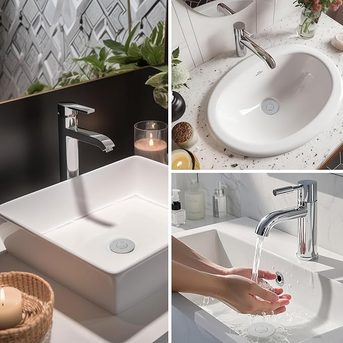 Hibbent 3 Pack Upgraded 3 in 1 Bathroom Sink Drain Strainer, Universal Pop Up