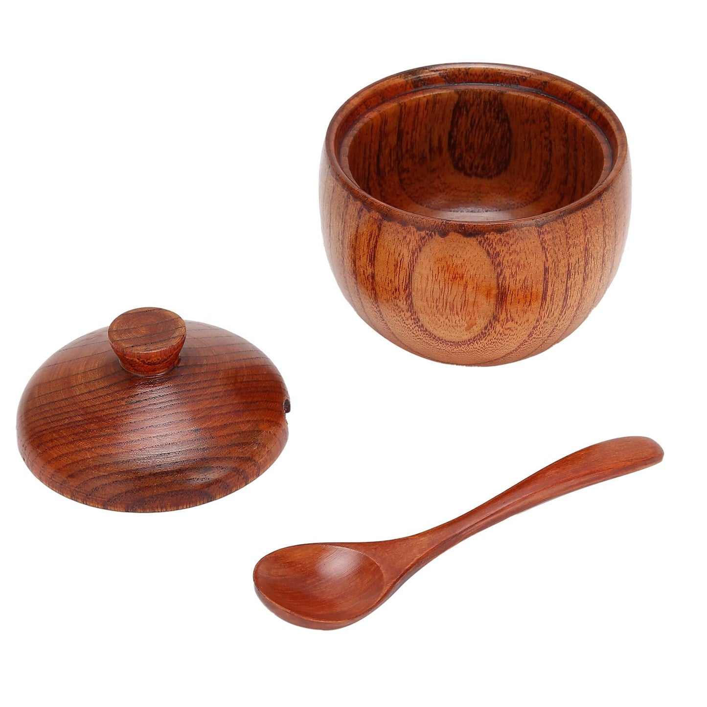 Wood Spice Pot Sugar Bowl Salt Pepper Seasoning Box with Spoon and Lid Kitchen Tool Food Jars and Crocks