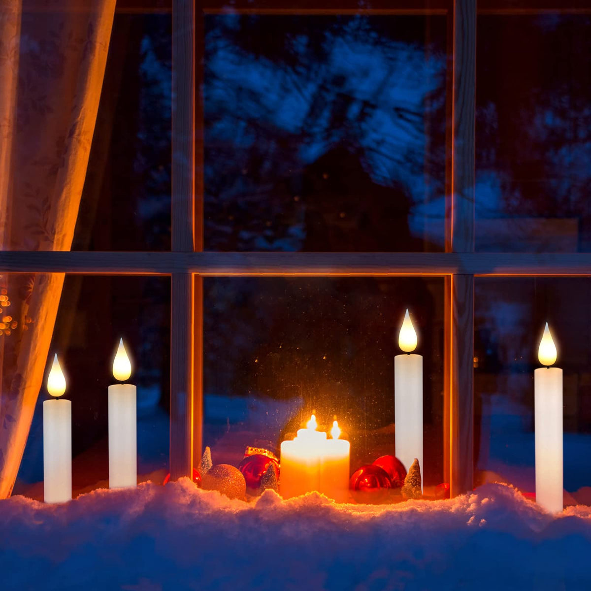 Bociks Flameless Window Candles with Remote Timer 10 PCS Battery Operated LED Flickering Taper Candle Lights with Removable Gold Candle Holders Best Gift for Xmas Wedding Home Dinner Decor