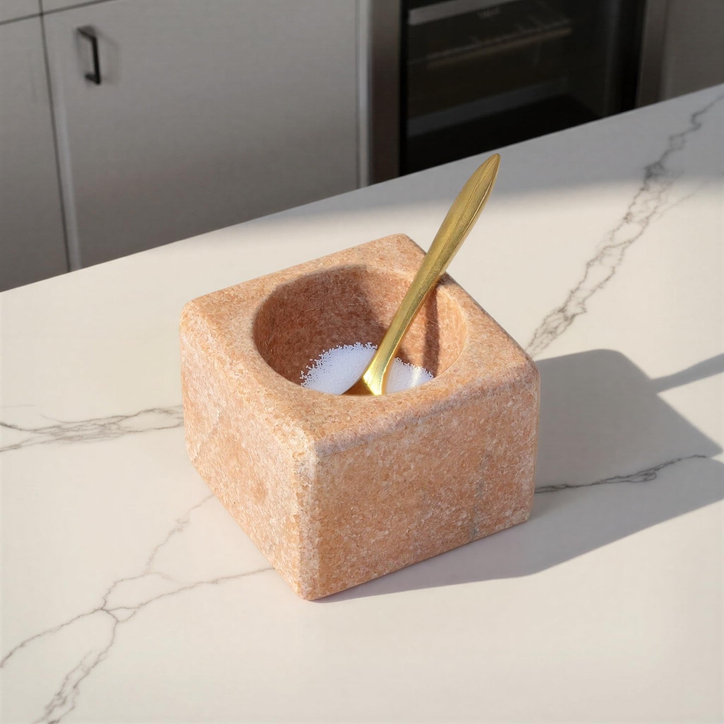 Creative Co-Op Square Marble Bowl with Stainless Steel Spoon, Pink