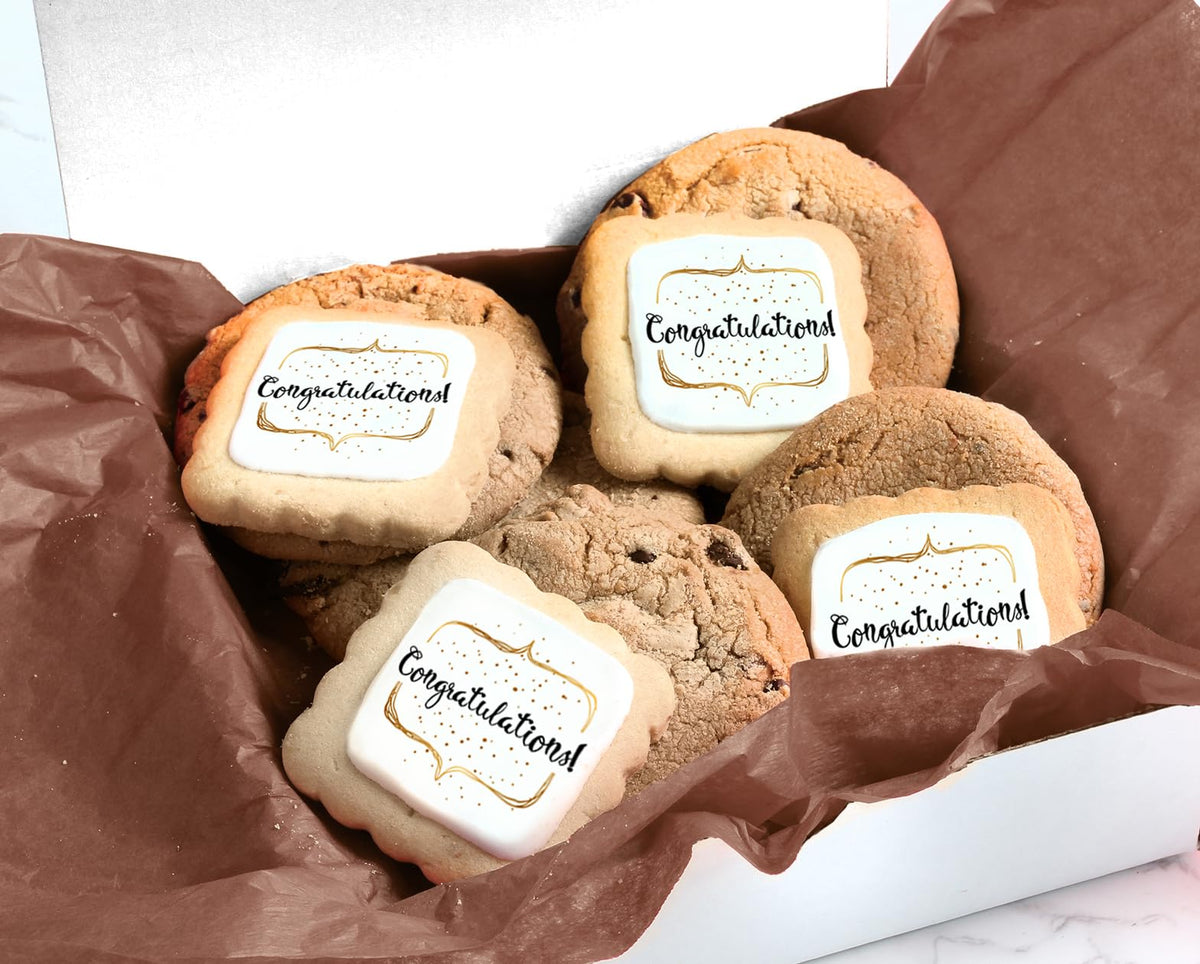 Congrats Gift Basket Congratulations Cookie Chocolate Chip Cookies Fudge Filled For Men Women Kids | INDIVIDUALLY WRAPPED | Graduation New Job Promotion Engagement Retirement New Home | Large Cookies