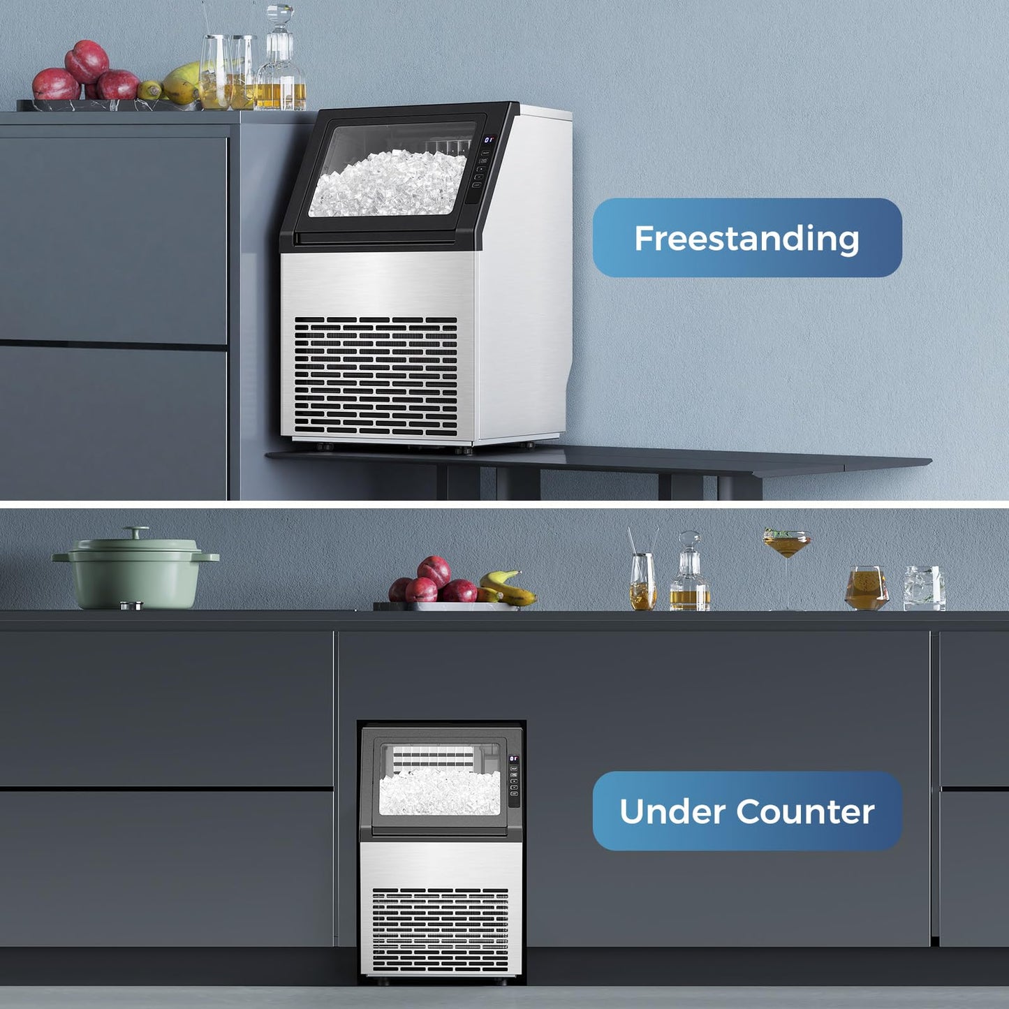 Electactic Commercial Ice Maker Machine, 80Lbs/24H Under Counter ice Machine with 24 Hours Timer & LCD Panel, 28lbs Storage, Self-Cleaning Freestanding Ice Maker for Home, Bar, Restaurant, Office