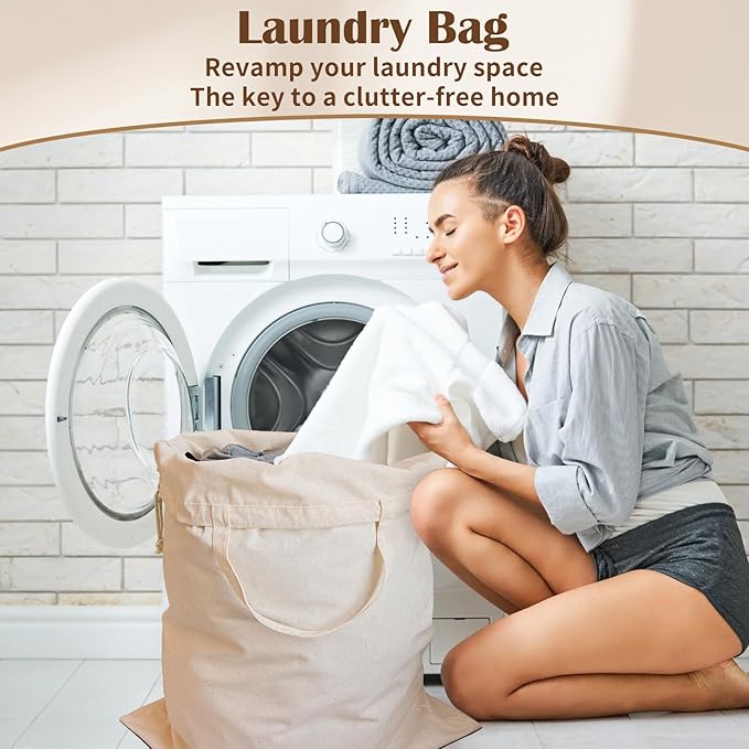 Cotton Canvas Laundry Bag 33"Wx 35"H, Thick Cotton Laundry Bag