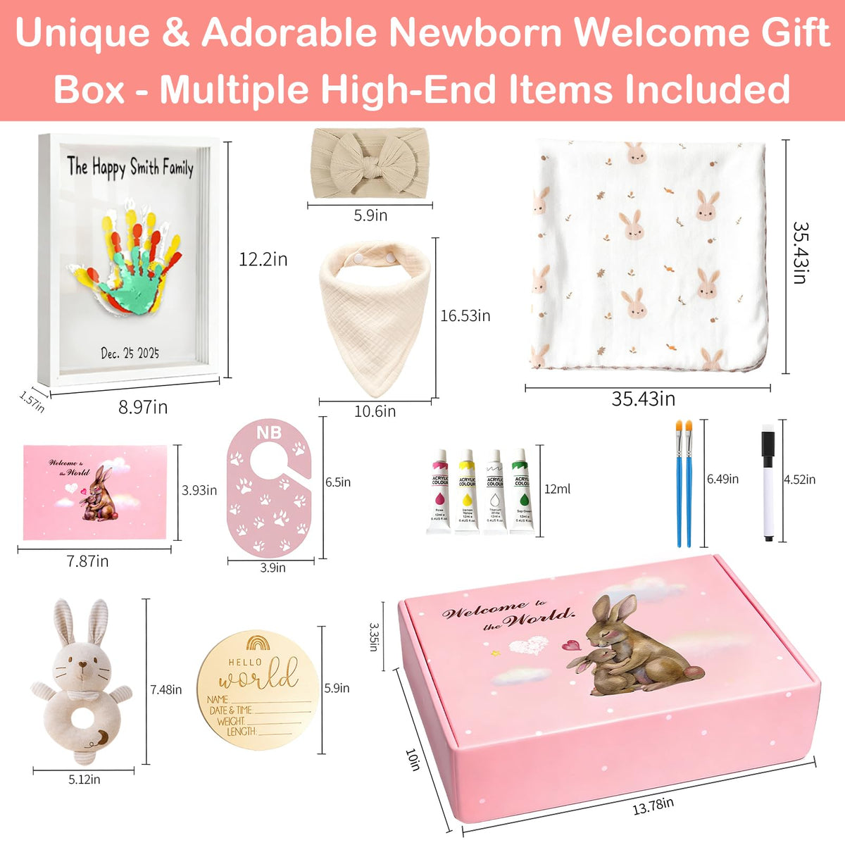 New Mom Gifts for Women, Pregnancy Gifts for New Parents,Gift Set with Swaddle Blanket & Easter Bunny Rattle, Baby Shower & Gender Reveal for First Time Moms & Expecting Parents