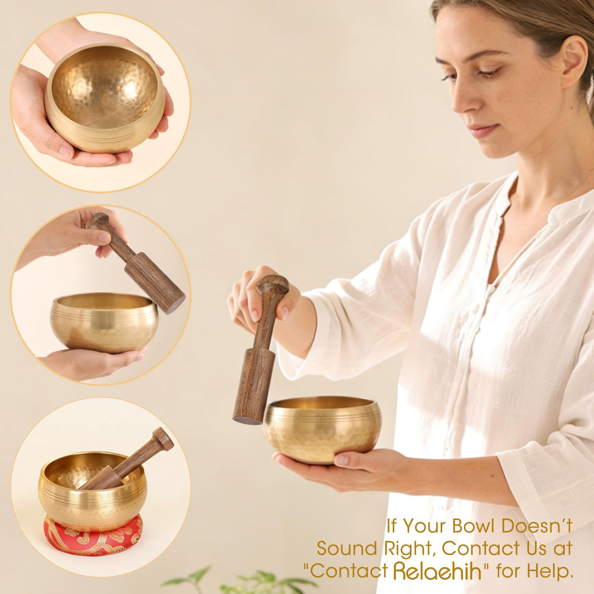 Relaehih 2-Pack Tibetan Singing Bowls Set - 100% Handmade in Nepal, Sound Bowl Meditation Set for Yoga, Chakra Healing, Meditation Gifts, Unique Gifts for Women