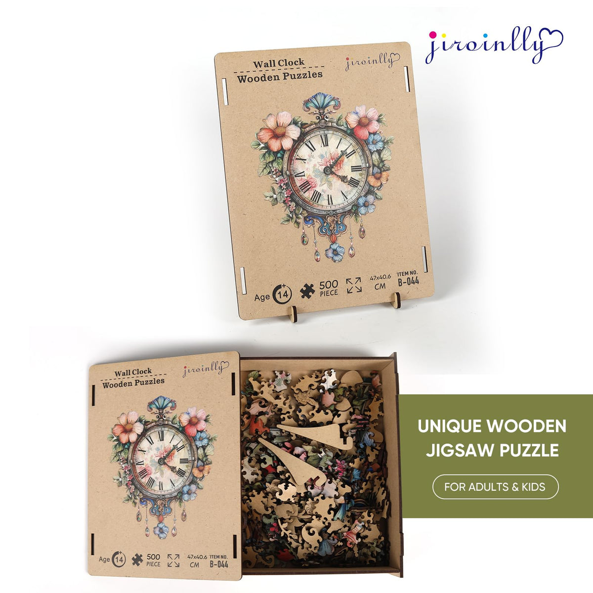 Jiroinlly Wooden Puzzles for Adults, Flower Clock Jigsaw Puzzles for Women and Girls, 500 Piece Wood Puzzle, Beutiful Wall Decor, Unique Shape Puzzle, Best Gift for Family Game 16x18.5 in