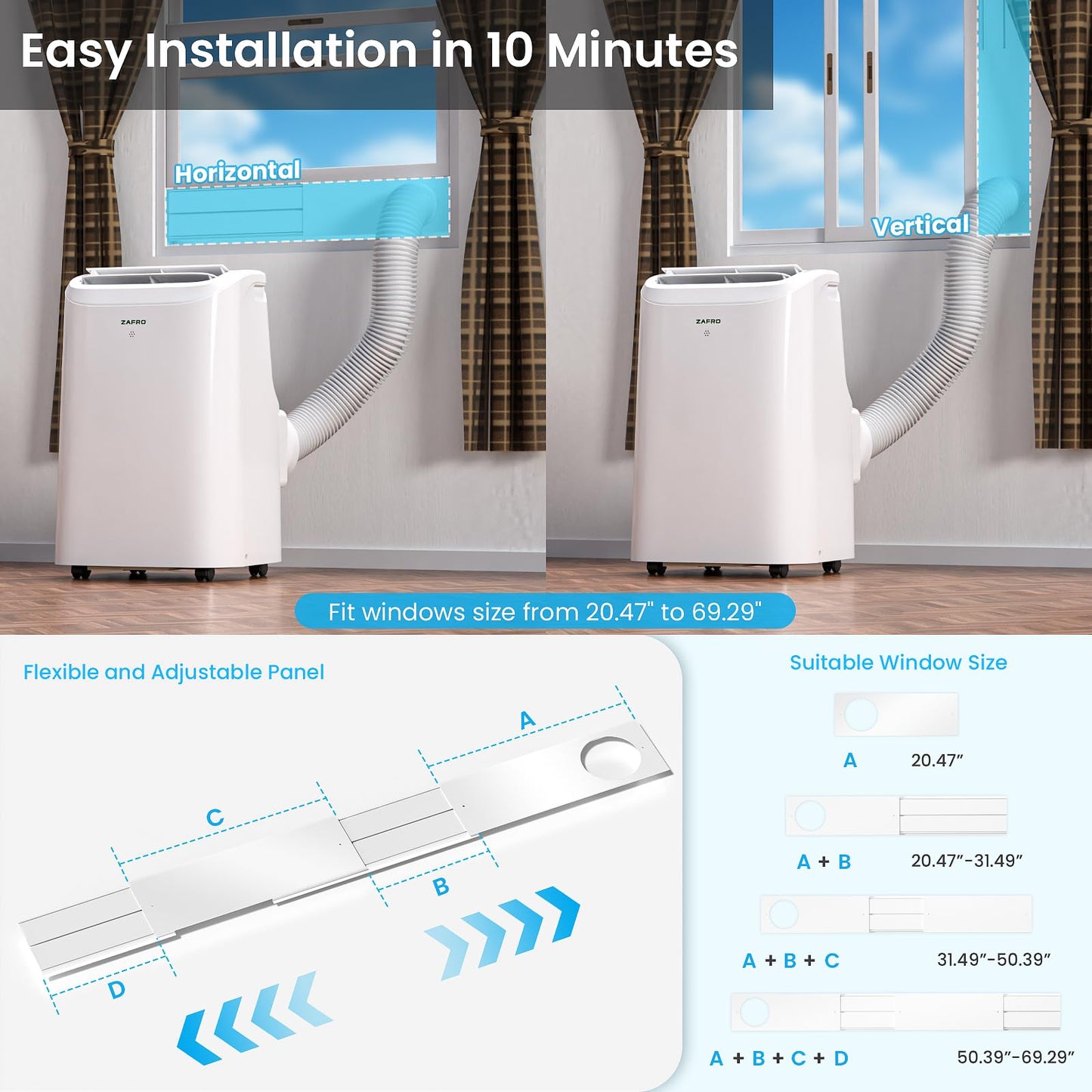 ZAFRO Portable Air Conditioners, 10000 BTU, 3 in 1 Portable AC with Drainage-free Cooling, Fan & Dehumidifier, Smart AC Unit with APP/Remote Control, 47dB Quiet, 24H Timer for Living Room, Bedroom
