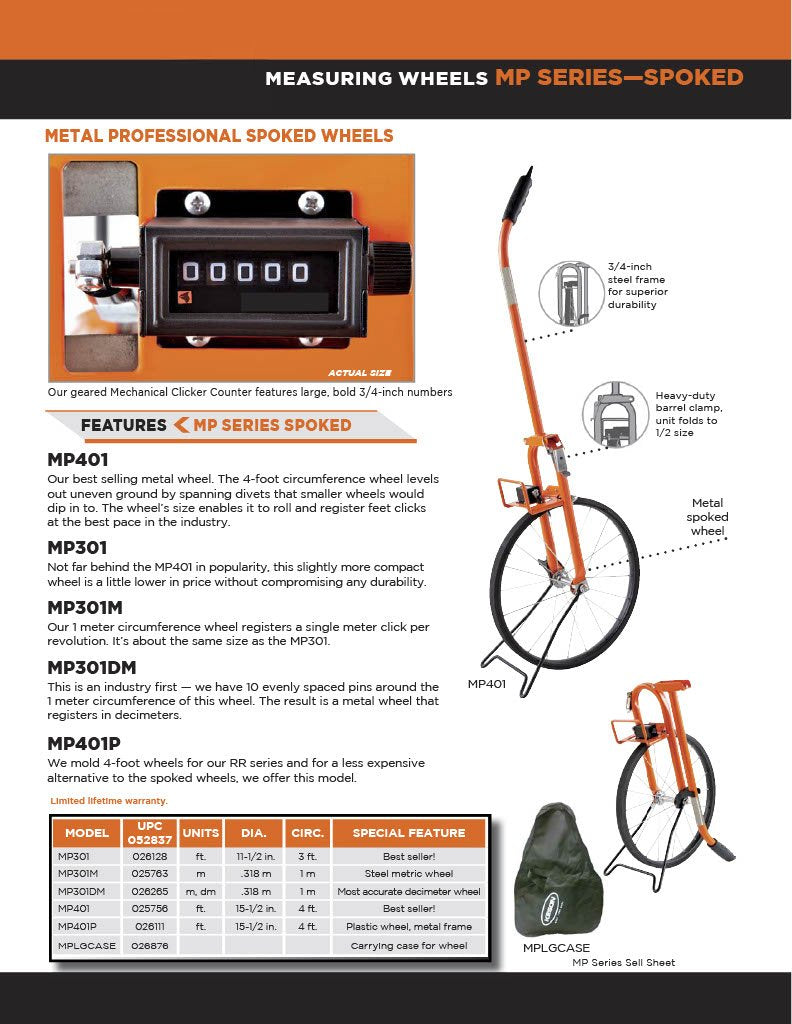 Keson MP301M Metal Frame Measuring Wheel with Spoked Wheel (Graduations: M), 0.318-Meter Diameter