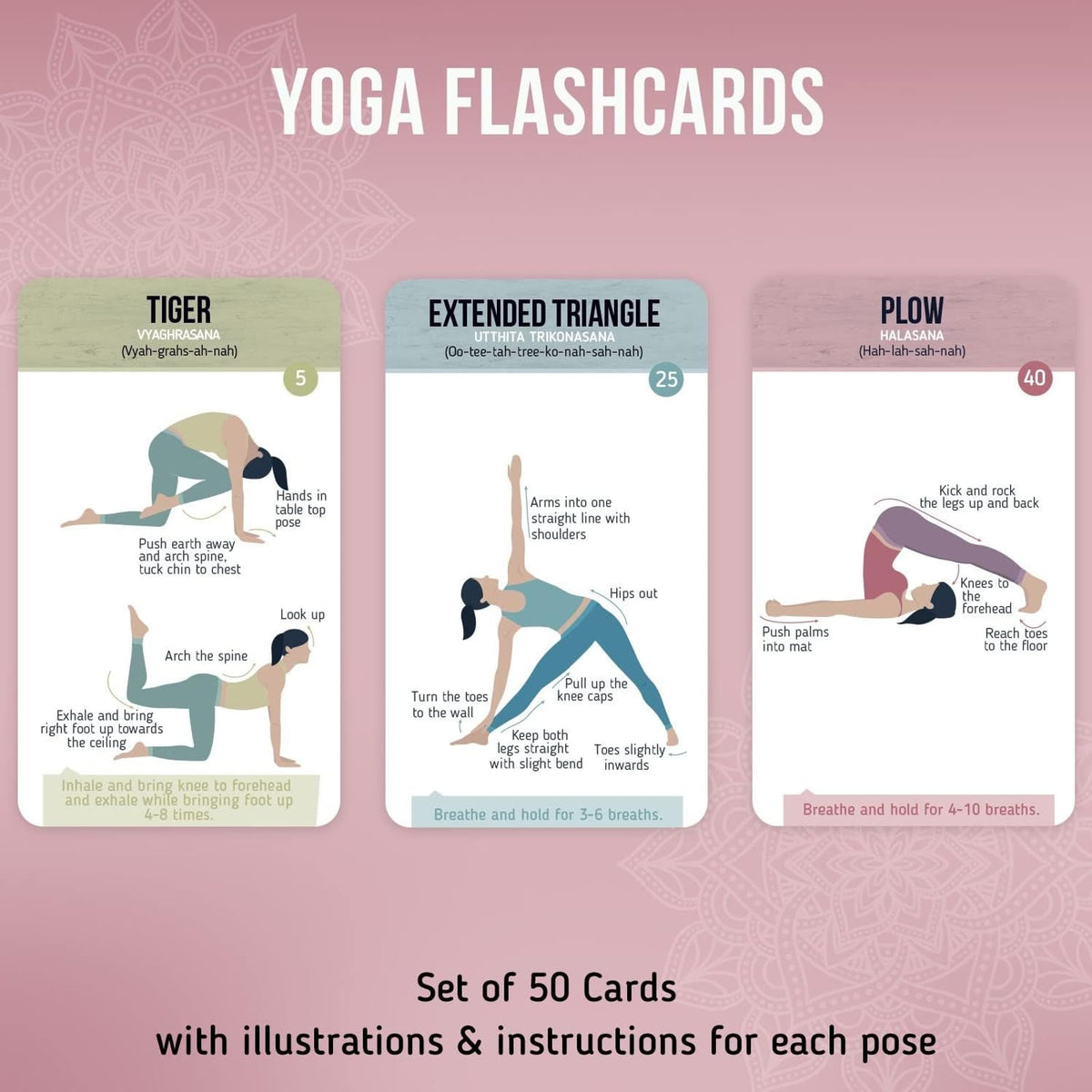 merka Yoga Cards Flashcard Deck - 50 Plastic Cards, One Size - 45 Asanas & Sanskrit Names - Yoga Gifts for Women