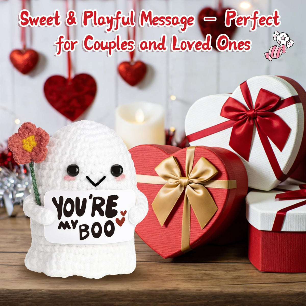 Frabaca You're My Boo Crochet Ghost - Anniversary Love Gifts for Women Men Her Him Boyfriend Girlfriend, Mothers Day Card for Wife from Husband for Valentine Birthday Halloween