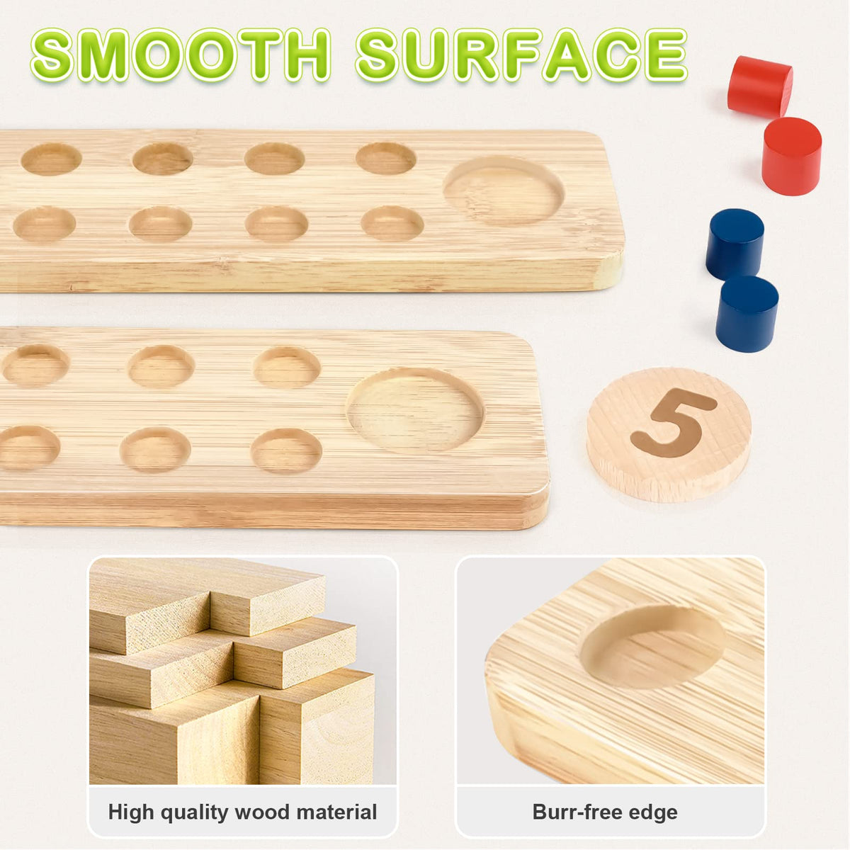 DINORUN Montessori Toys for 3 4 5 Year Old Boy Girl Birthday Gifts - Wooden Counting Peg Board for Kids 3-5, Math and Numbers Manipulatives Materials for Preschool Learning Activities