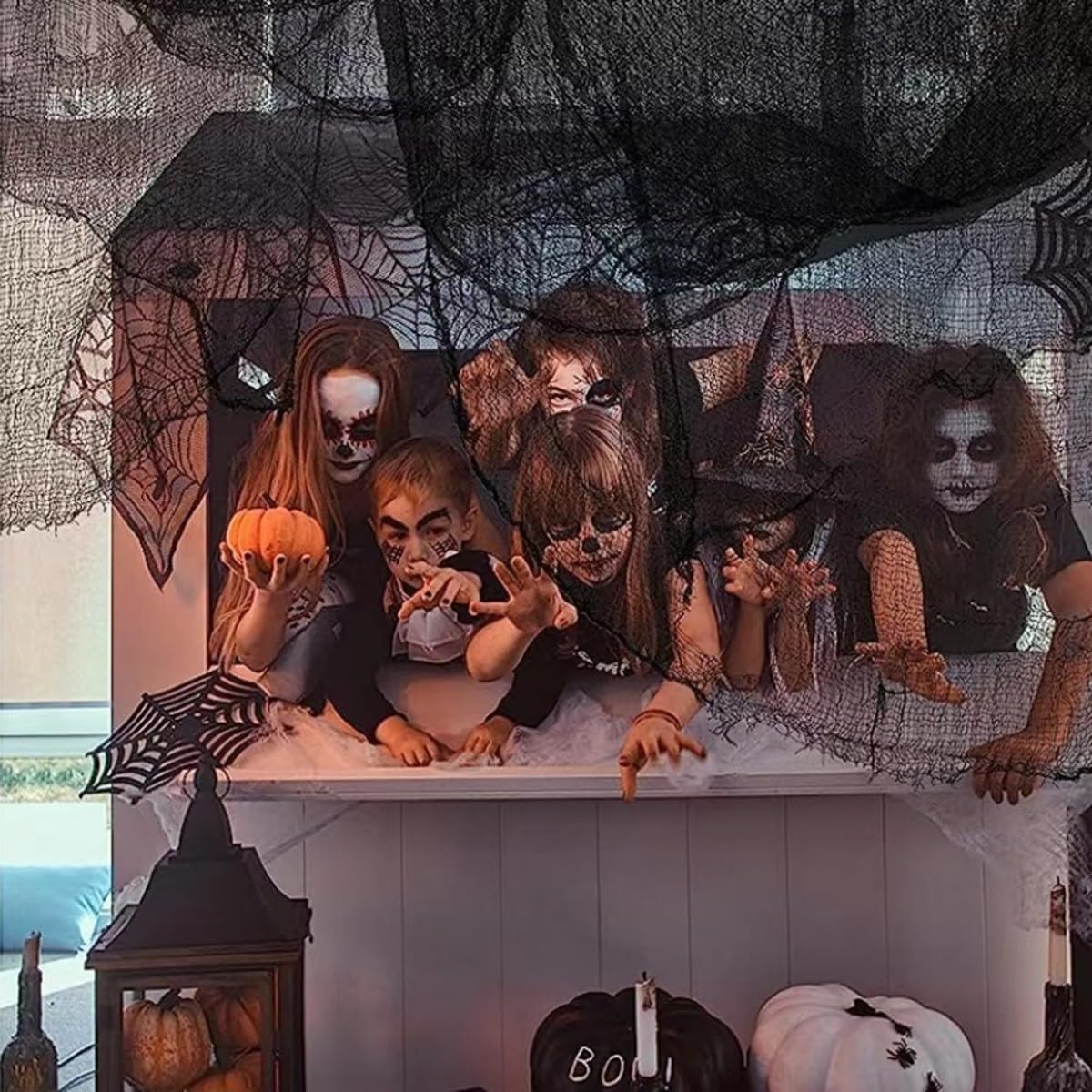 Niurui 400 x 39 inch Large Size Creepy Cloth Black Halloween Scary Spooky Cloth-Windows Doorways Gauze Cobweb Spider webs Decorations for Halloween Party Haunted House Decor