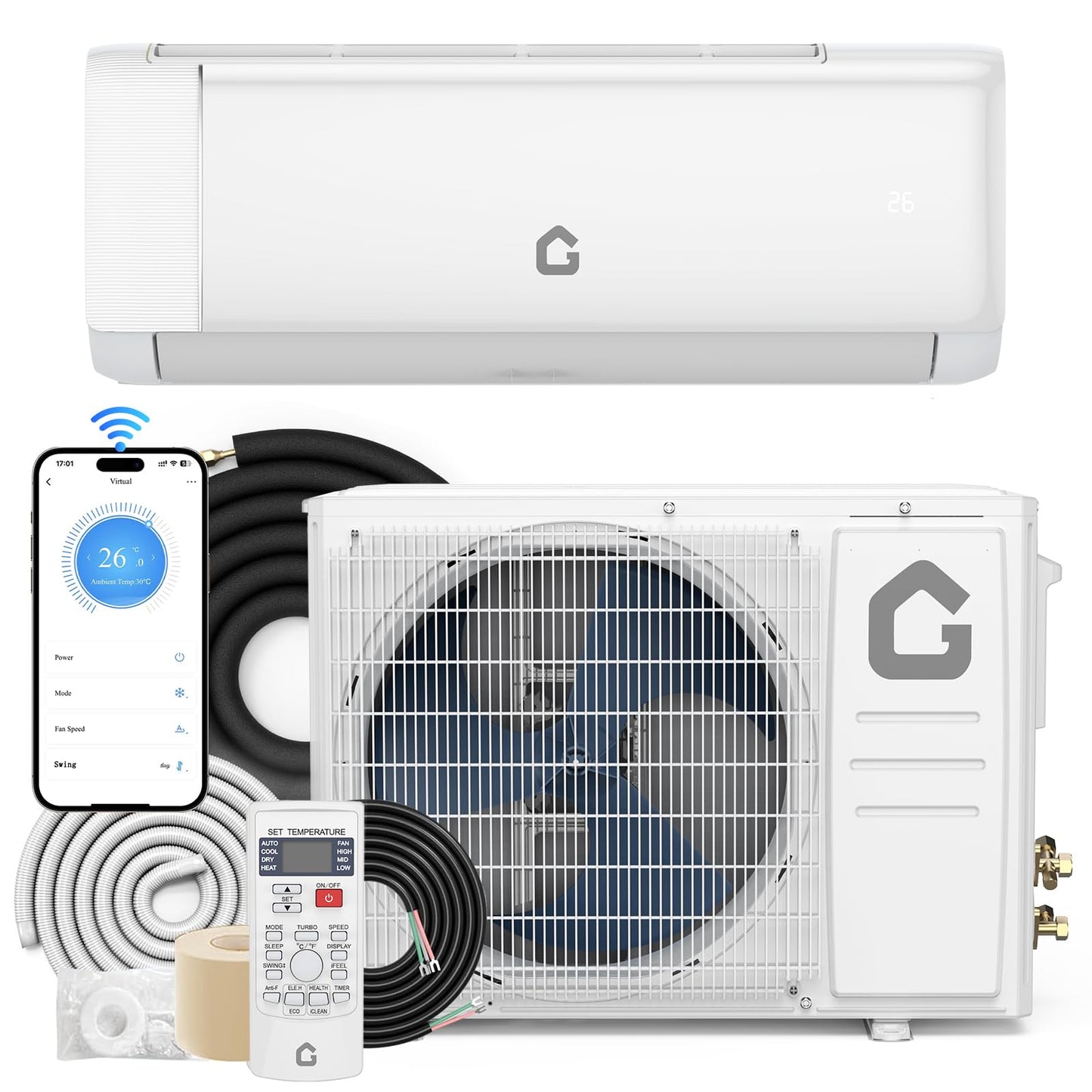 12,000 BTU Mini Split Central Air Conditioner & Heat Pump –, 22 SEER, 115V Ductless Inverter – WiFi & Alexa Enabled – Complete Installation Kit, Remote Control – Cools & Heats Rooms Up to 750 Sq.ft