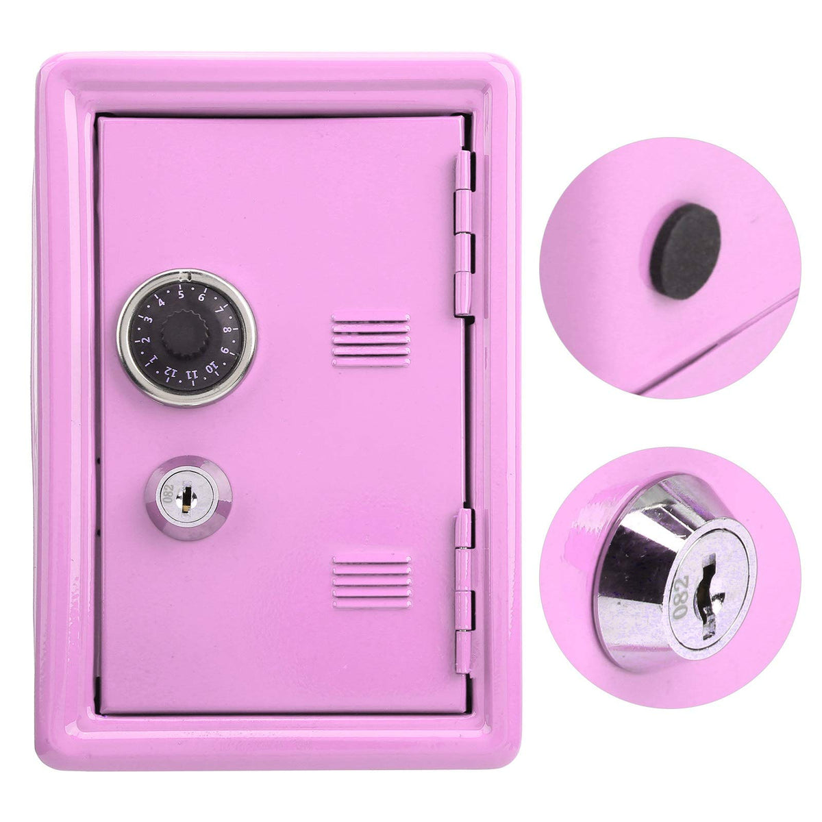 Kid's Bank Locker Safe, Metal Kids Safe Money Bank with Single Digit Combination Lock and Key, Built in Pullable Change Storage Box, 7.1x4.7x3.9 Inch Piggy Bank for Kids Birthday Gift(Pink)