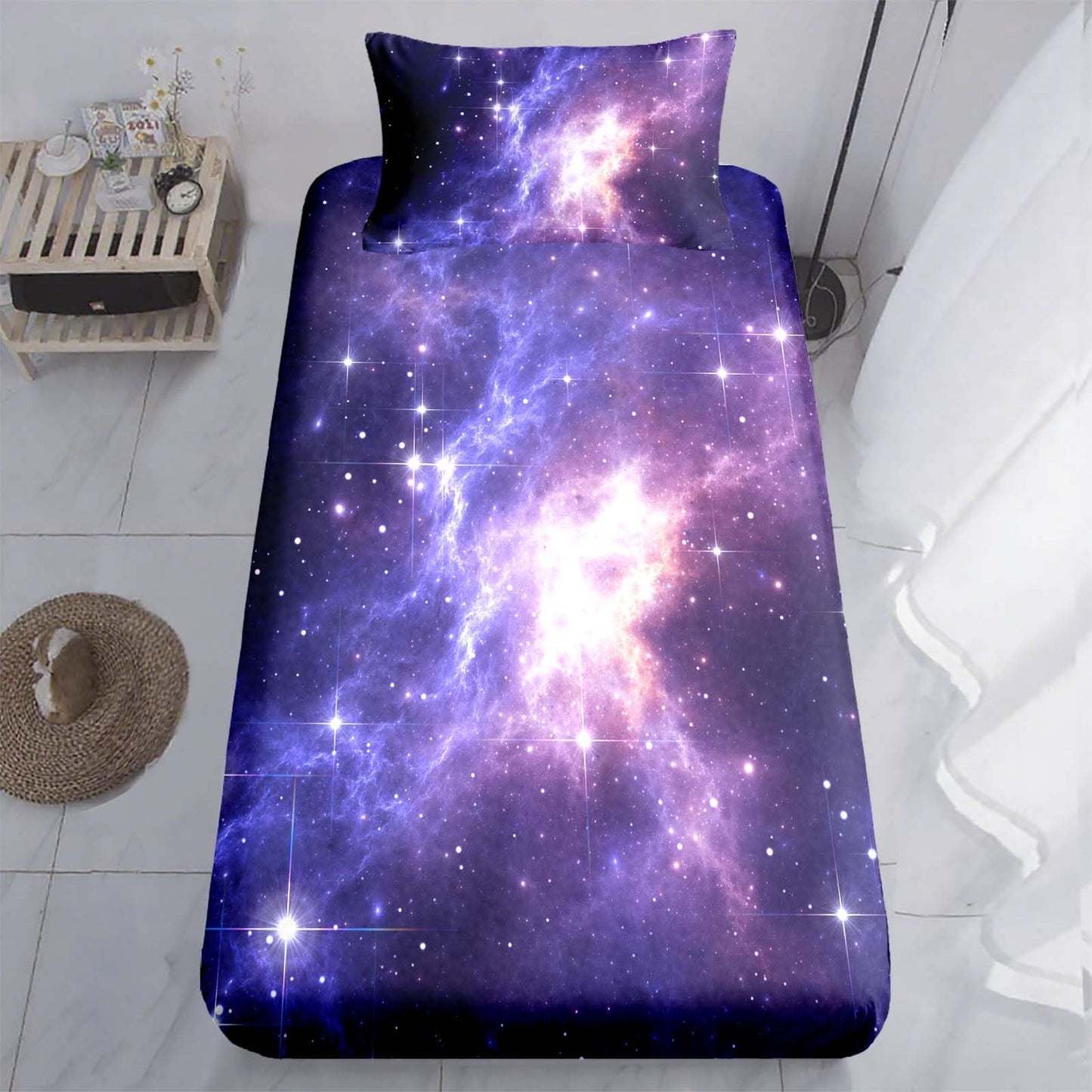 NiuOneTwin Fitted Sheets 1Fitted Sheet and 2 Pillowcases Lightning Star Boy Sheet Galaxy Kids Sheets 3D Printed Washable Machines Sheets