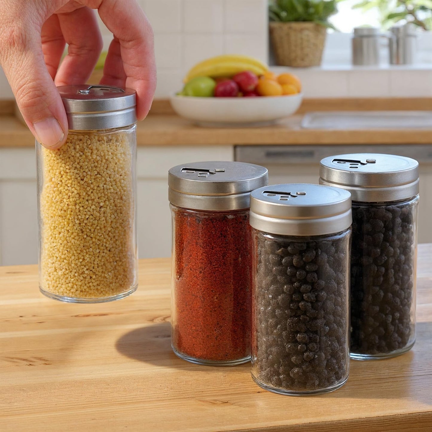 12-Pack 4 oz Salt and Pepper Shakers with Adjustable Pour Holes – Glass Spice Jars with Stainless Steel Lids – Clear Seasoning Containers for Kitchen, Dining, and Camping (1.85” x 3.94”)