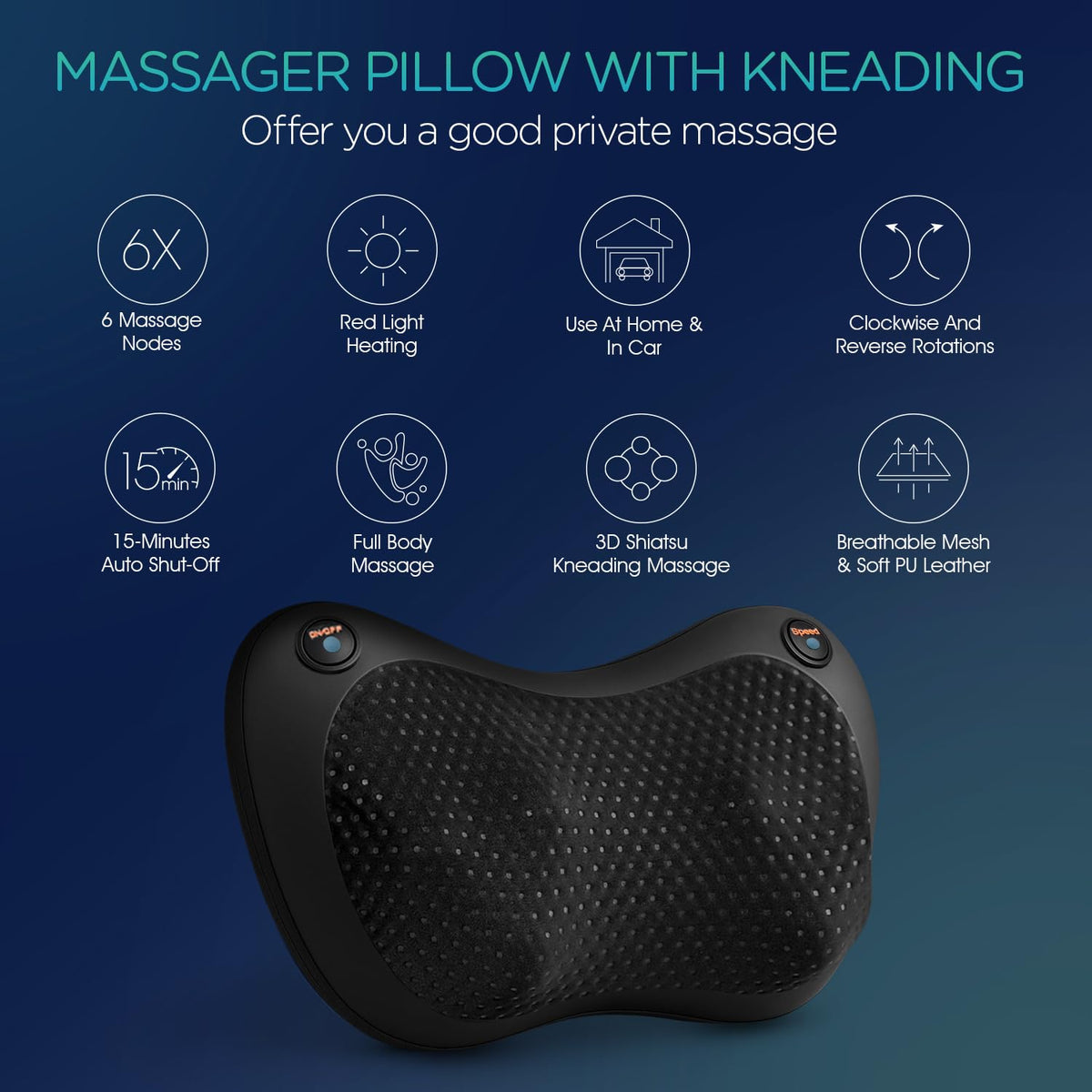 VOYOR-HEALTH Shiatsu Neck and Back Massager with Heat - 3D Kneading Deep Tissue Massage Pillow for Lower Back, Shoulder, Calf, Foot, Use at Home, Car, Office YZ100