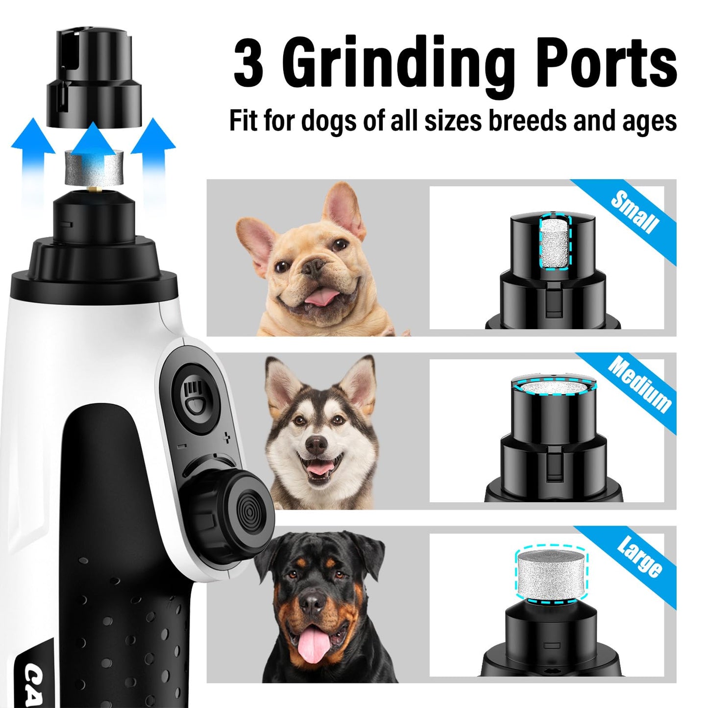 Casfuy Smart 6-Speed Dog Nail Grinder - 50% More Power Pet Nail Grinder with 2 LED Lights Quiet Rechargeable Electric Dog Nail Trimmers File Toenail Grinder for Large Medium Small Dogs & Cats (White)