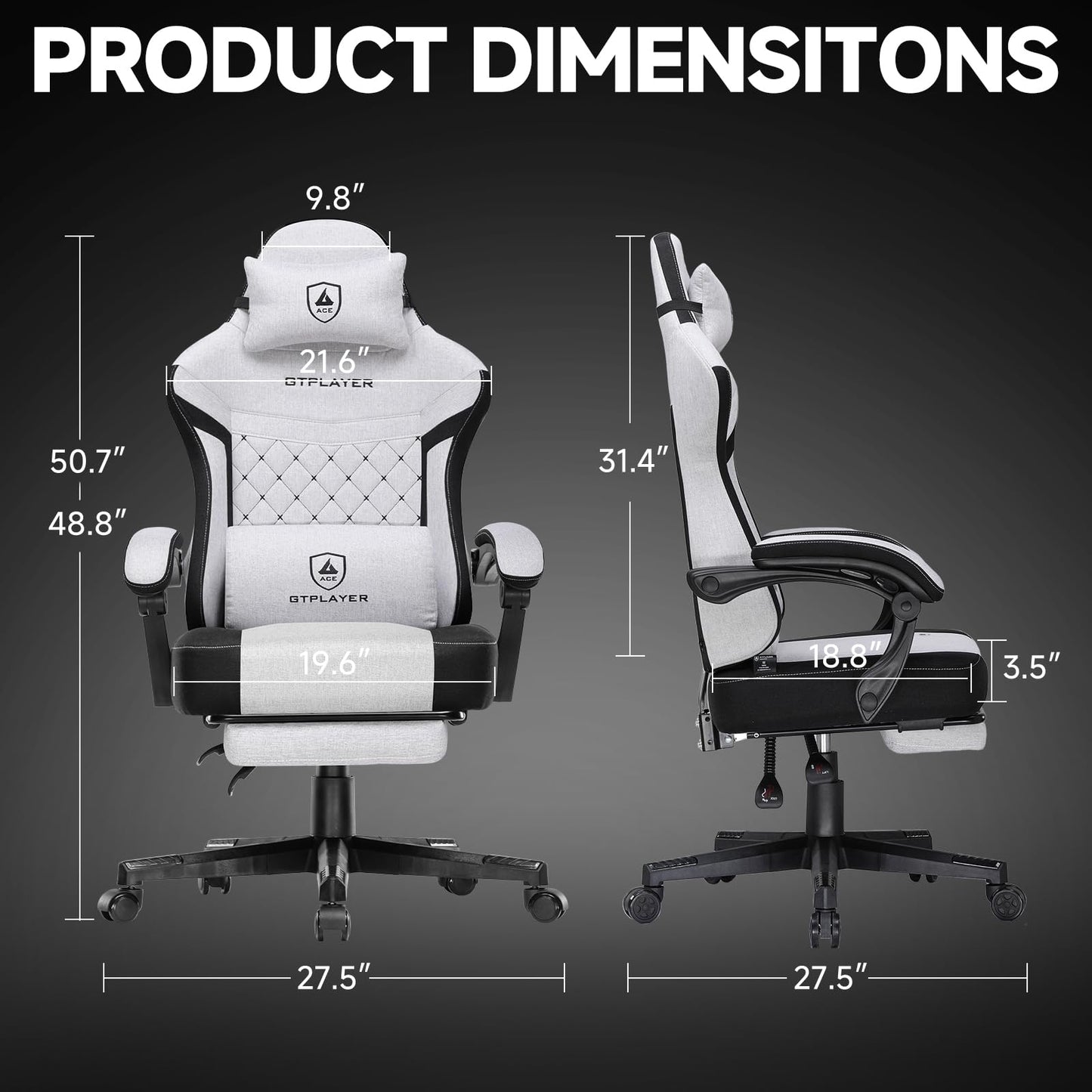 GTPLAYER Gaming Chair, Fabric Computer Office Chair with Pocket Spring Cushion, Ergonomic Office and Gaming, Video Gaming Chair with Linkage Armrests, High Back Desk Chair with Adjustable Recliner