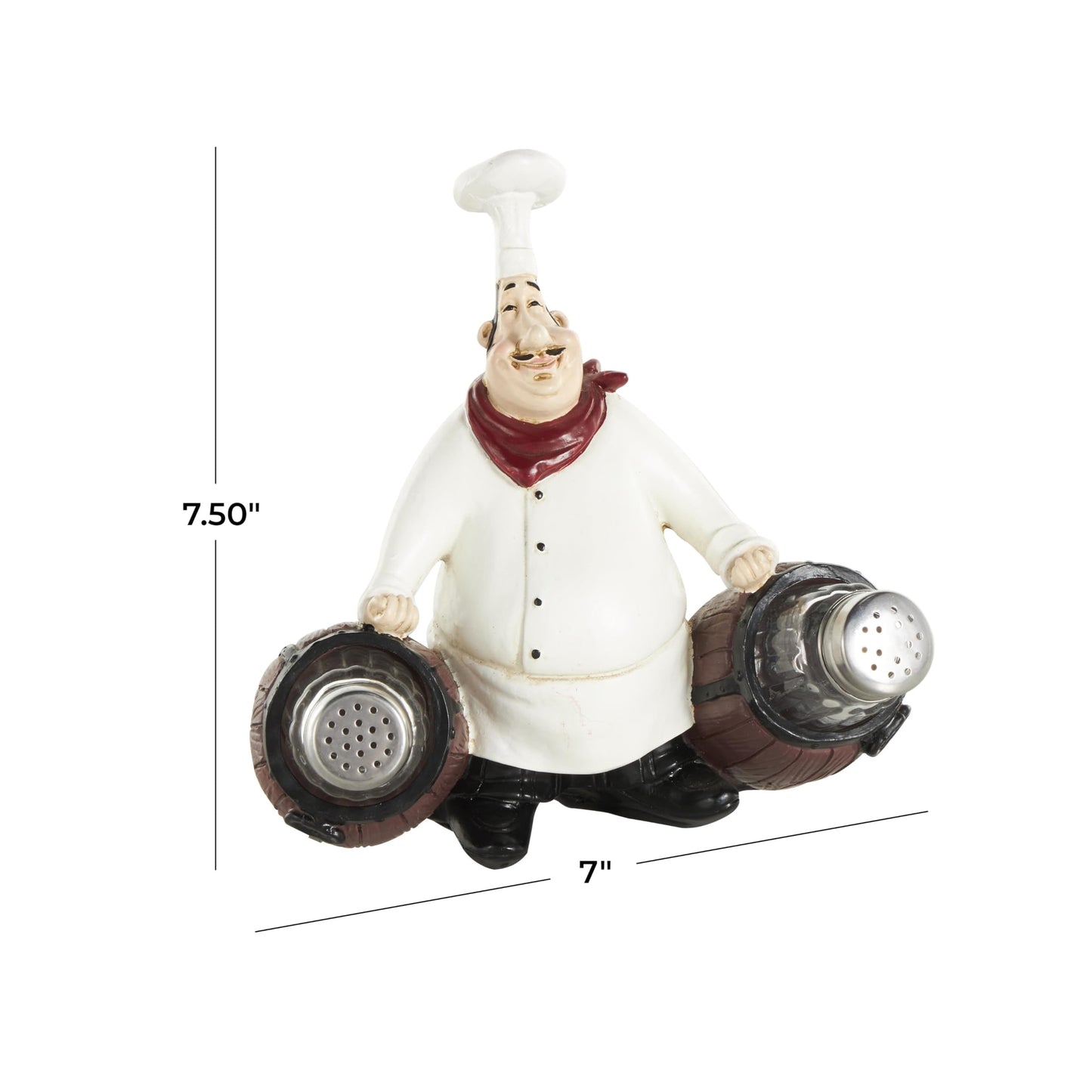 Deco 79 Polystone Chef Salt and Pepper Shaker Holder Figurine with Wood Barrel Accents, 7" x 4" x 8", White