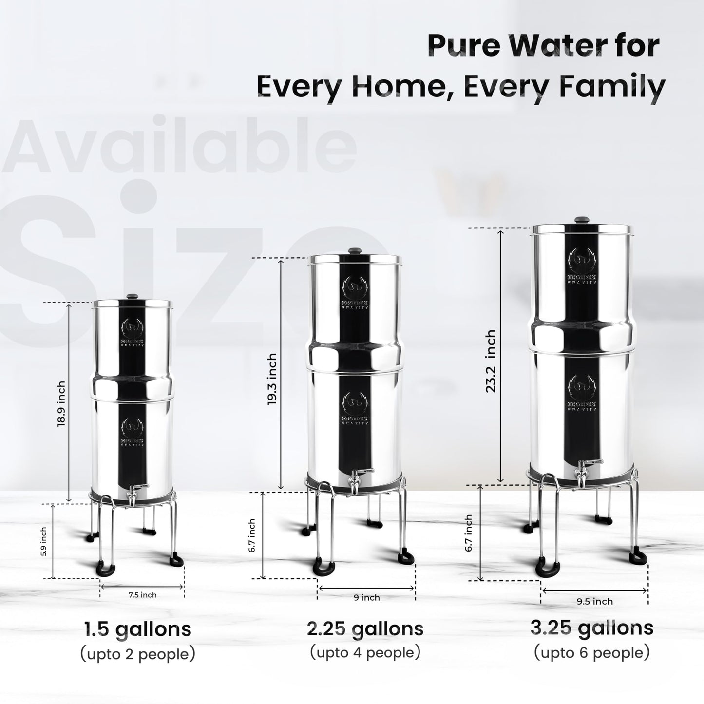 2.25 G AISI 304 Stainless Steel Premium Gravity Water Filter System | NSF Certified 2 Smart Carbon Filter Elements | Free Stainless Steel Stand & Spigot | No Plumbing/Electricity Required | Portable