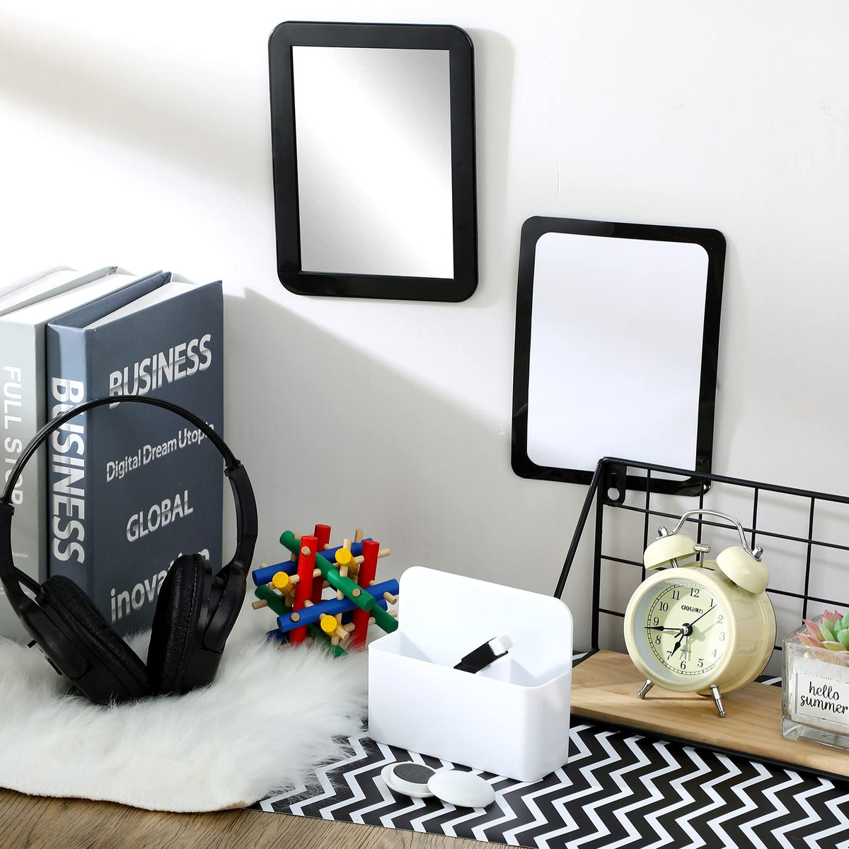 8 Pcs Locker Accessories Kit Back to School Essentials Include Magnetic Locker Wallpaper Mirror Carpet Storage Case Whiteboard with Dry Erase Marker Organizer Supplies for Girls Students School Office