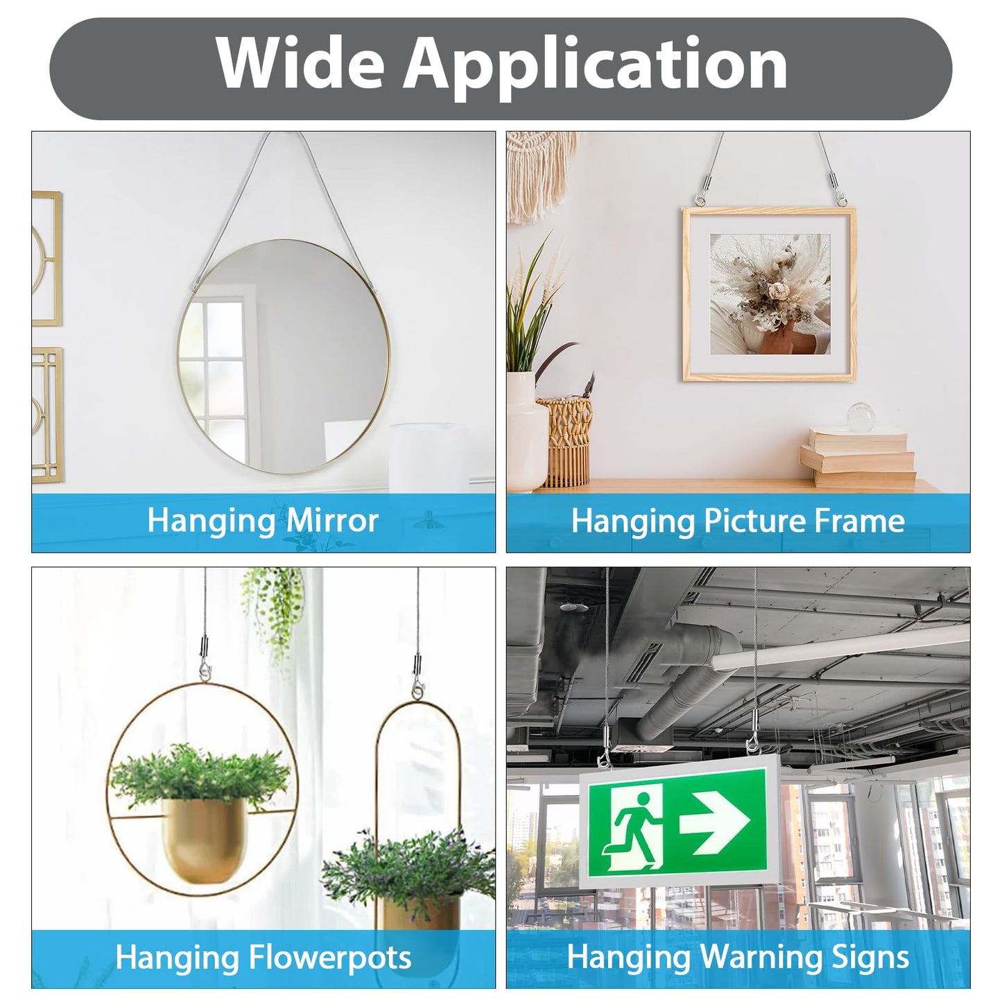 8PCS Adjustable Picture Hanging Wire Kit,Frame,Mirror Hanging Kit,6.6FT Heavy Duty Stainless Steel Rope for Hanging Pictures,Billboards,Basket,Flowerpot,Supports Up to 66lbs
