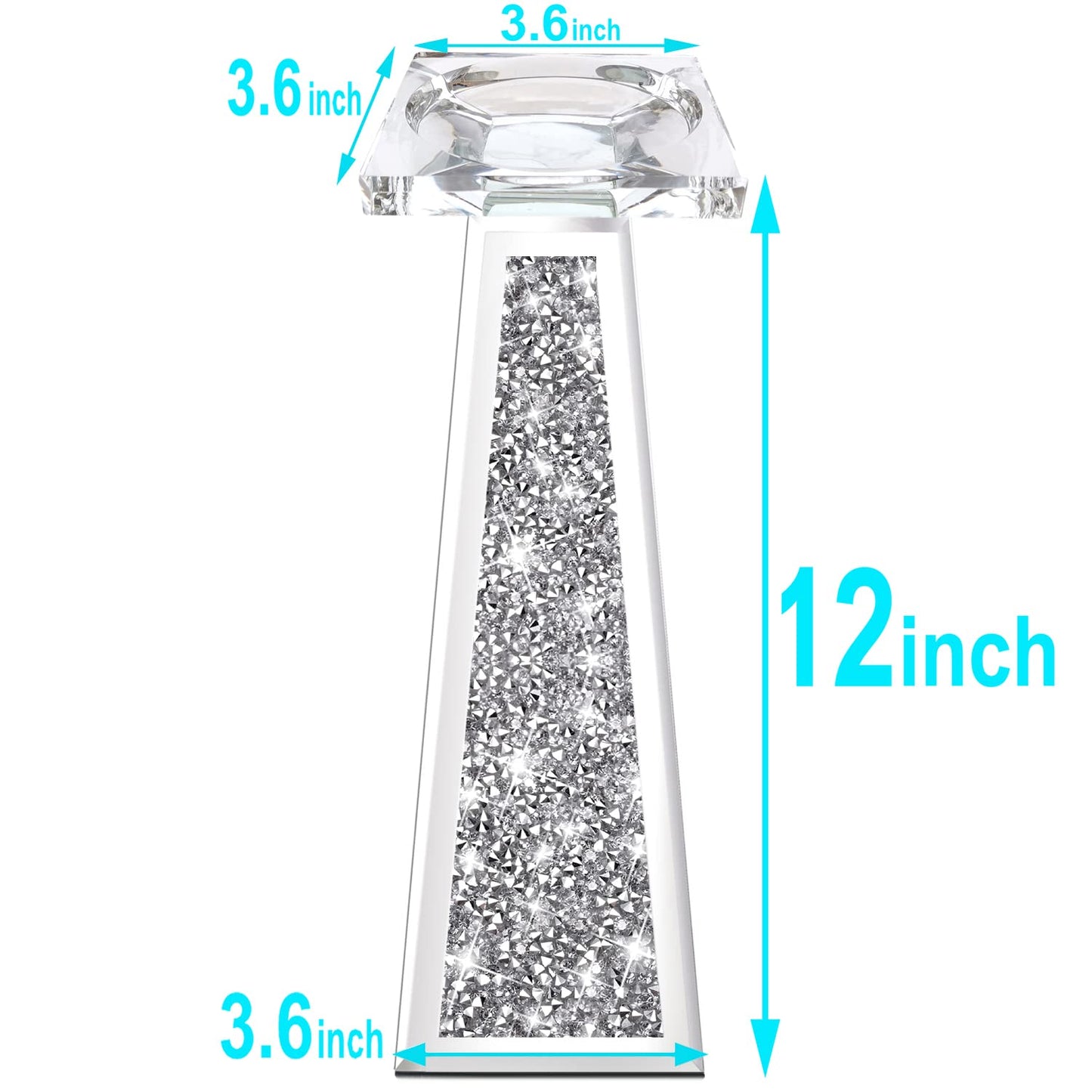 Wocred 2 Piece Candlestick Holders for Holding Pillar Candles, Crystal Crushed Diamond Candle Holders Set Decor for Dinning Room, Silver Glass Votive Candle Holders for Table Centerpiece(12”)