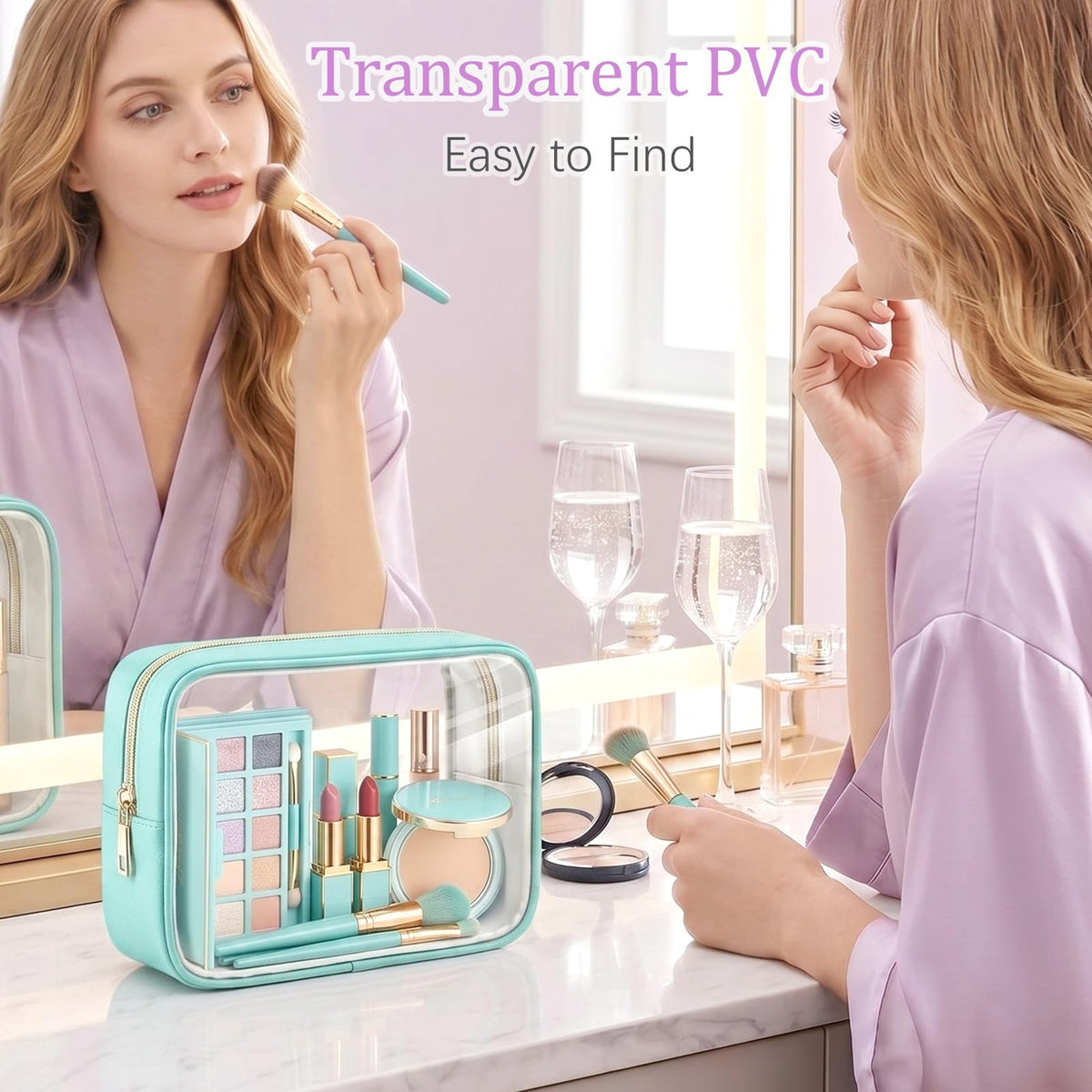 Abbylike 12 Pcs Clear Makeup Bags Bulk PU Leather Portable Travel Cosmetic Case Small Toiletry Bag with Zipper Car Console Organizer Waterproof Pouch for Women Birthday Gifts (Macaron Colors)