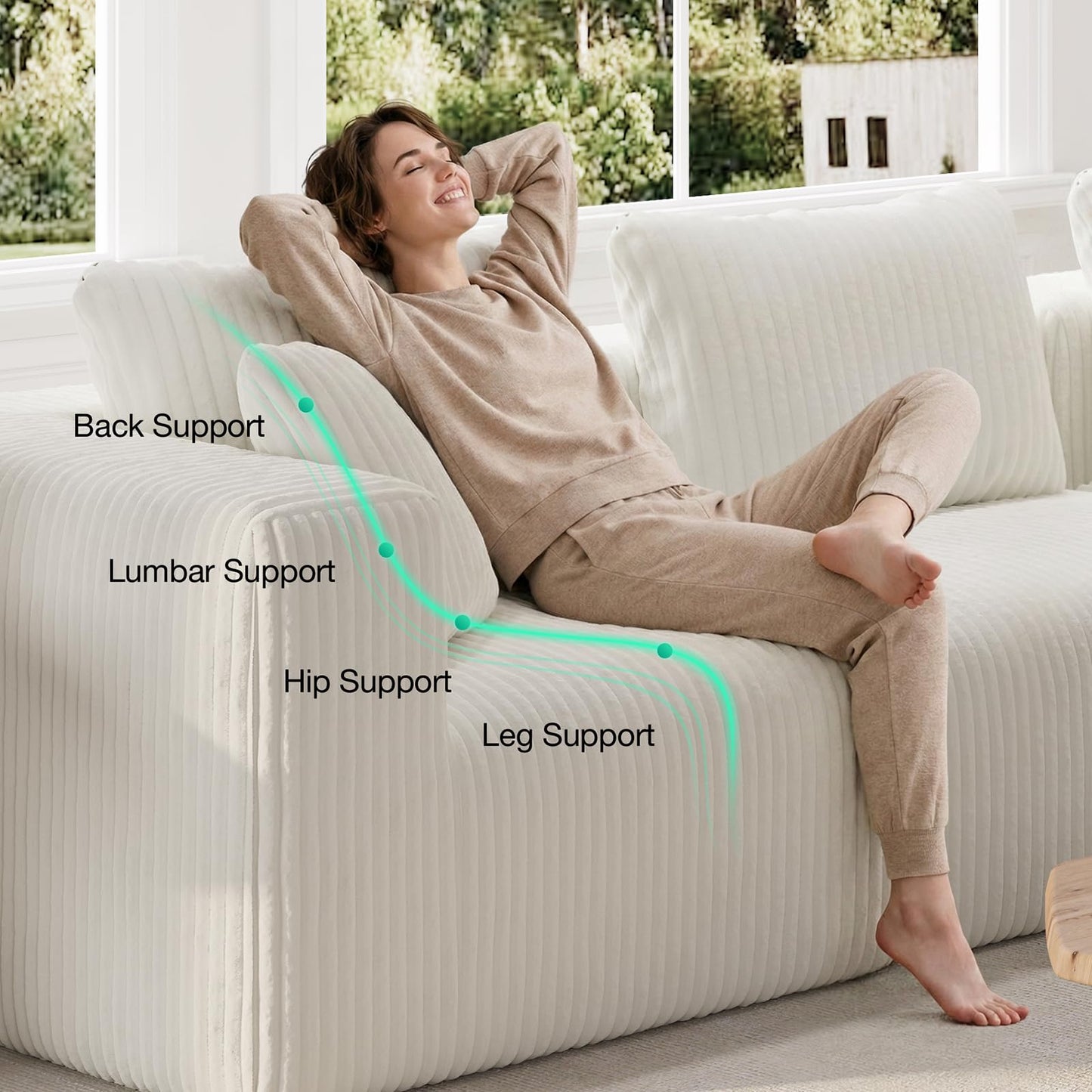 Novilla 141" Modular Sectional Sofa, Modern Cloud Sectional Couch with Smarts Coil® Support, U-Shape Boneless Couch for Living Room Apartments, No Assembly Required, Beige (4 Seat w/ 4 Ottoman)