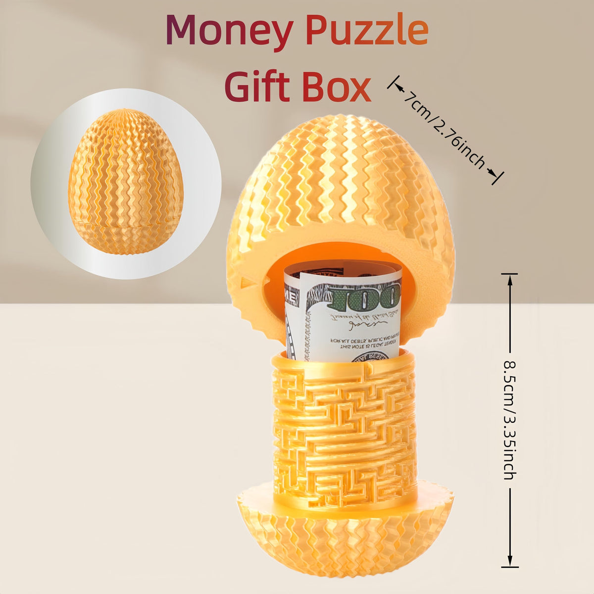 Maze Egg Money Puzzle Box - Hidden Compartment Brain Teaser Toy with 4 Logic Challenges - Portable Travel Sensory Activity for Kids & Adults, Graduation Birthday Gift