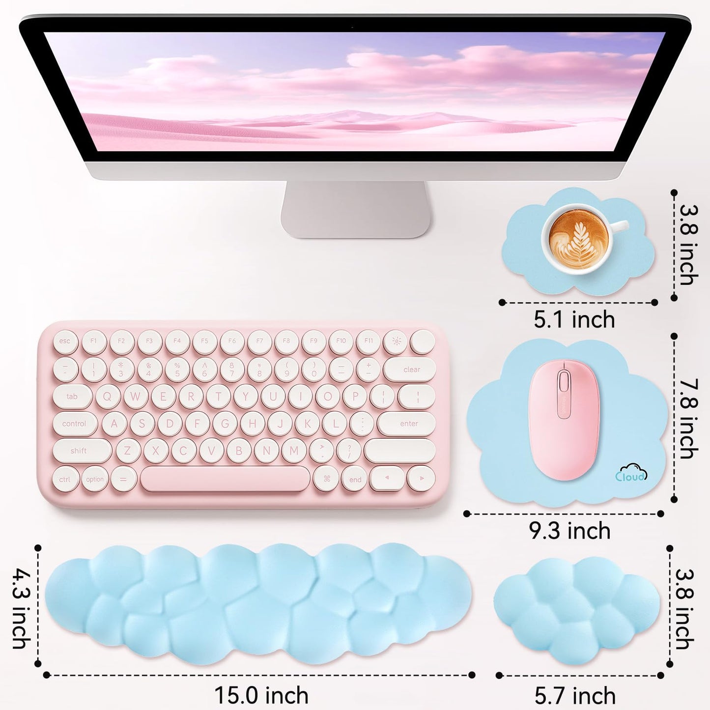 Sushret Cloud Wrist Rest for Computer Keyboard, 4-in-1 Memory Foam Leather Cloud Keyboard Wrist Rest and Mouse Pad Set with Ergonomic Support for Arm and Palm Cushion, Gaming/Work Setup, Blue
