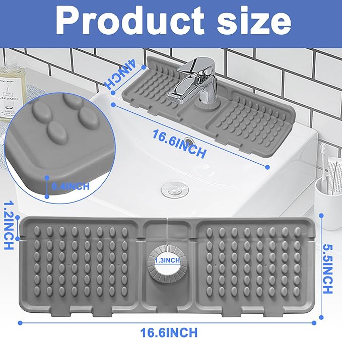 Faucet Mat for Kitchen Sink, Kitchen Sink Splash Guard, Outlet & Slope Upgraded