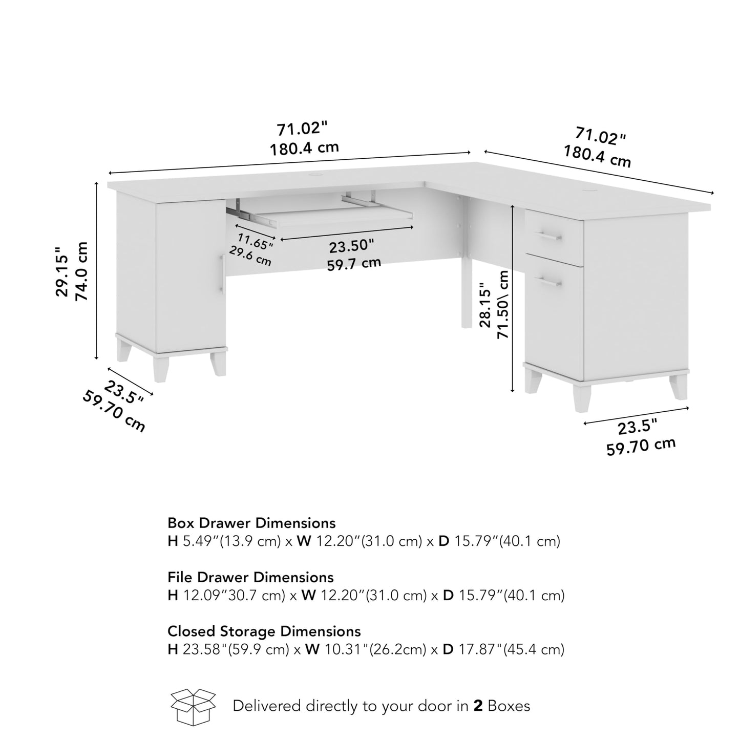 Bush Home 72-Inch L-Shaped Desk with Storage, Corner Computer Office Desk with File and Box Drawers, Home Office Workstation with Storage Cabinet, Somerset Collection, Mocha Cherry