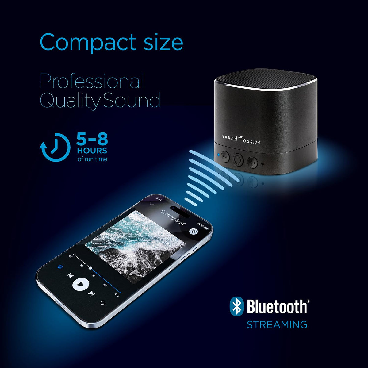 Sound Oasis® Bluetooth® Tinnitus Sound Therapy System® - Sleep Better, Manage and Mask Tinnitus, 25 Built-in Sounds for Tinnitus Relief, 12-Hour Sound Duration
