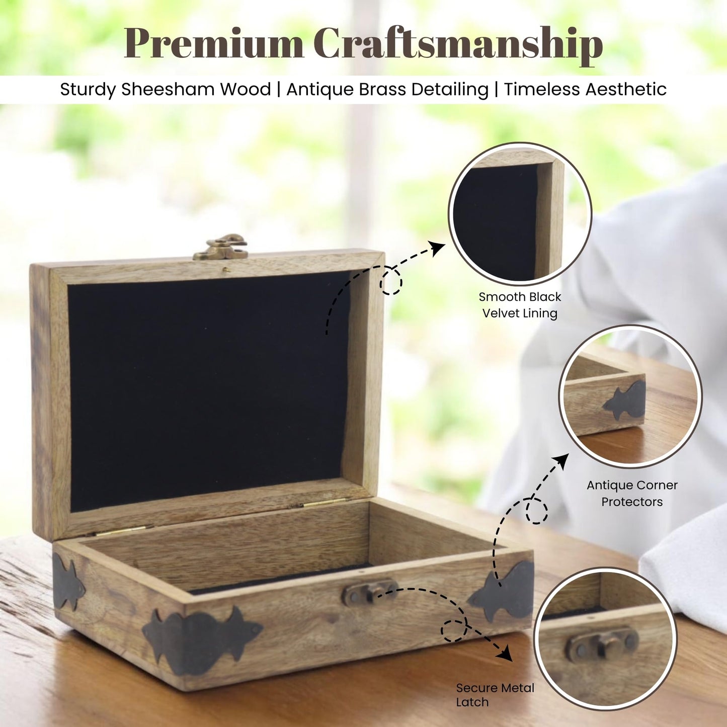 Hind Handicrafts Handmade Wooden Jewelry Box with Tree of Life Engraving – Antique Handcarved Keepsake Organizer for Women & Men | Solid Wood Storage Box for Jewelry, Trinkets, Gifts & Home Décor