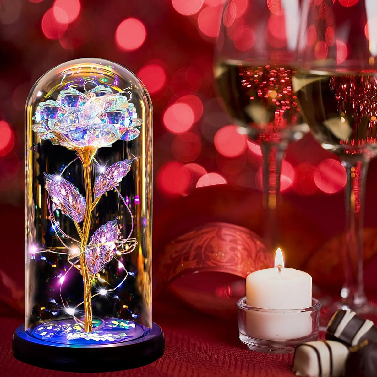 Thrjia Mothers Day Rose Flowers Gifts for Mom Wife Women Grandma,Mothers Day Presents Wife Grandma Mom from Daughter,Birthday Gifts for Women Light Up Rose in A Glass Dome Presents for Her Gold