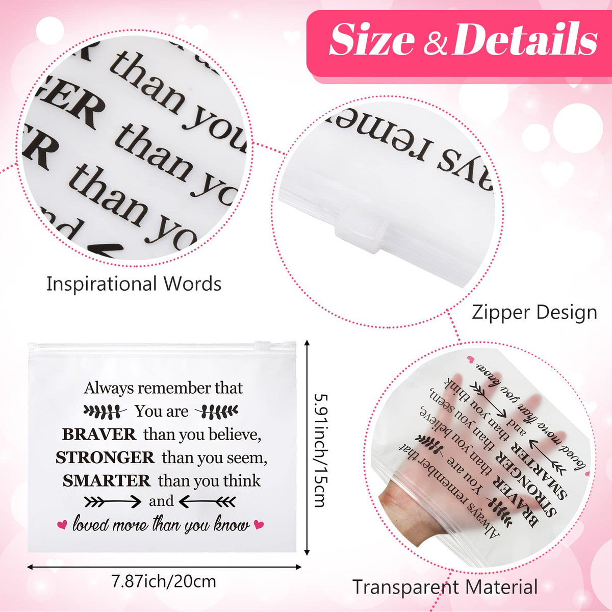 Reginary 50 Pcs Inspirational Gifts Bulk for Women Cosmetic Bag EVA Makeup Bag with Zipper for Birthday Employee Coworker Colleague Staff Encouragement Motivational Presents(You Are Braver)