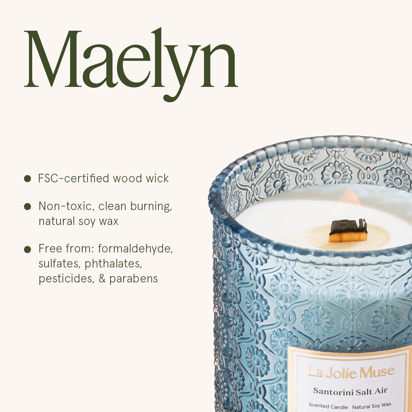 LA JOLIE MUSE Santorini Salt Air Scented Candle for Home | 19 oz Non Toxic Natural Soy | Large Blue Jar Candle | Summer Ocean Candle | Luxury Gifts for Women & Men | Wood Wick