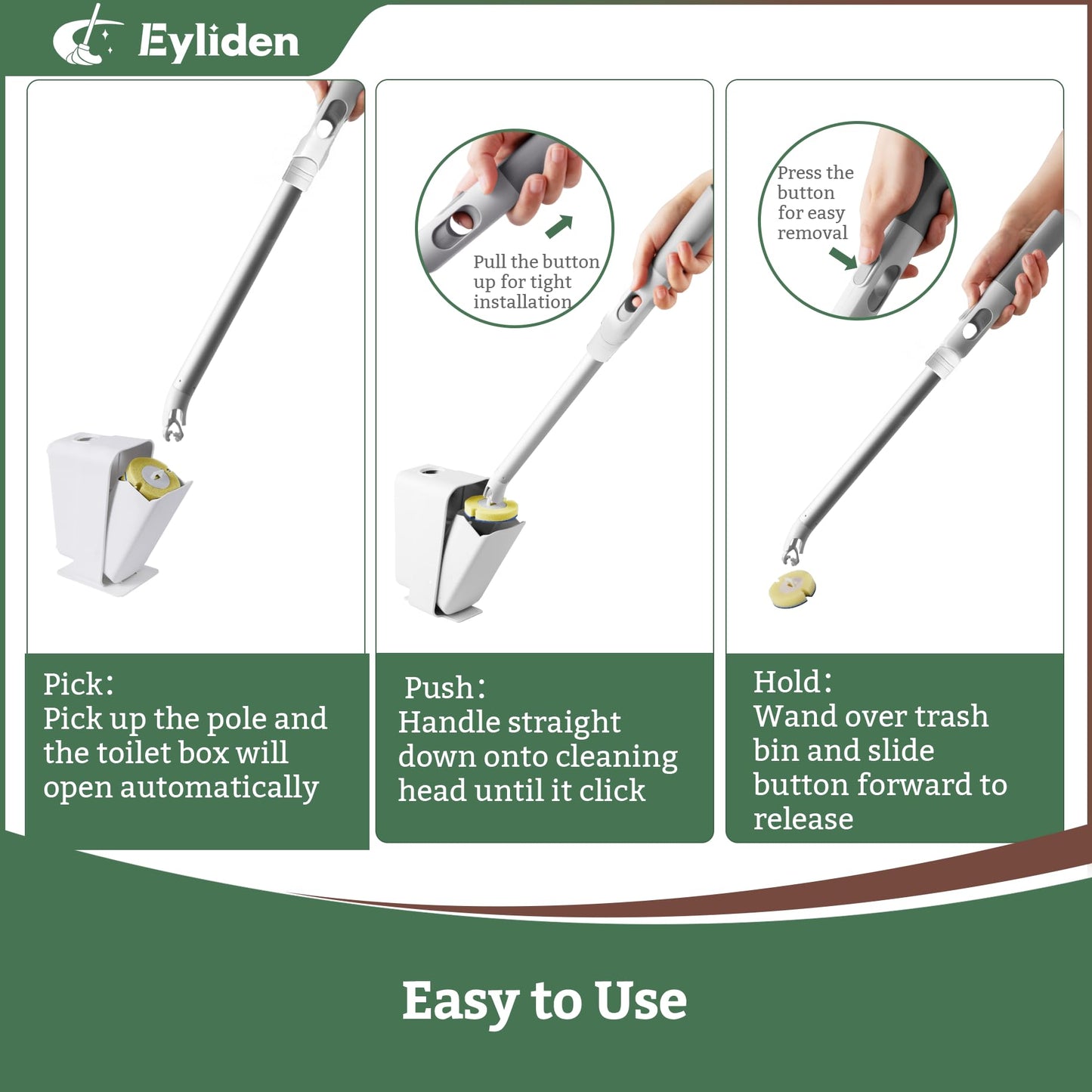 Eyliden Toilet Brush Set with 40 Refills, Disposable Toilet Cleaning Wand Kit with Pre-Soaked Sponge Heads, Hands-Free Toilet Bowl Cleaner Scrubber and Holder, White