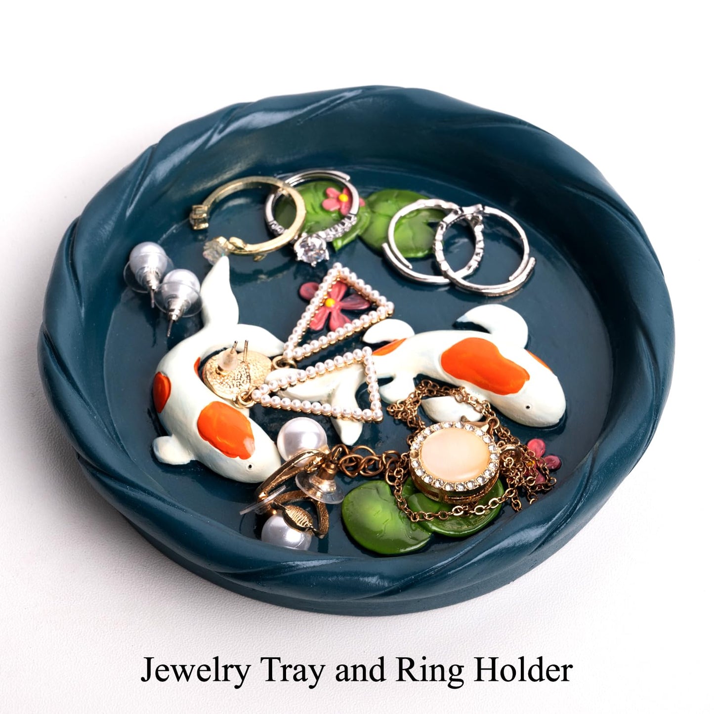 wowhalolo Koi Fish Ring Dish - Resin Jewelry Tray, Jewerly Holder for Women& Engagement Gift, Wedding Ring Holder for Ceremony, Key Bowl for Trinkets, Small Decorative Tray
