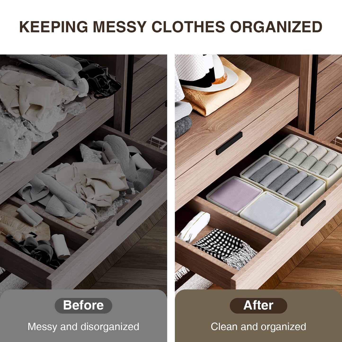 DIMJ Drawer Organizer Clothes 15 Pack - Foldable Baby Organizers and Storage & Closet Organizers for Bedroom, Closet - Nursery Organization Dresser Dividers for underwear, Sock,Bra, Belt, Tie, Beige
