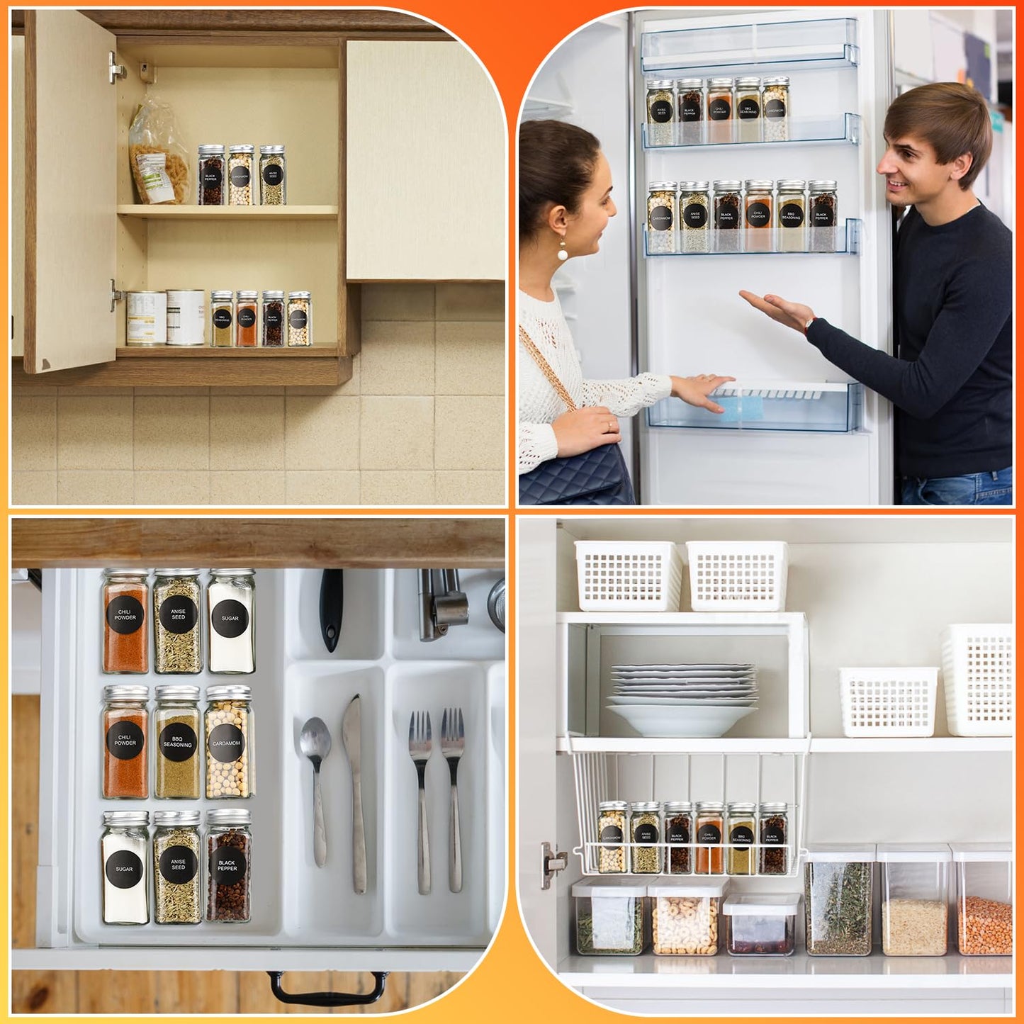 DkOvn 12pcs Glass Spice Jars, 4oz Empty Spice Jars with Metal Caps, Labels, Shaker Lids, Collapsible Funnel, Chalk Pen, Seasoning Organizer for Spice Rack