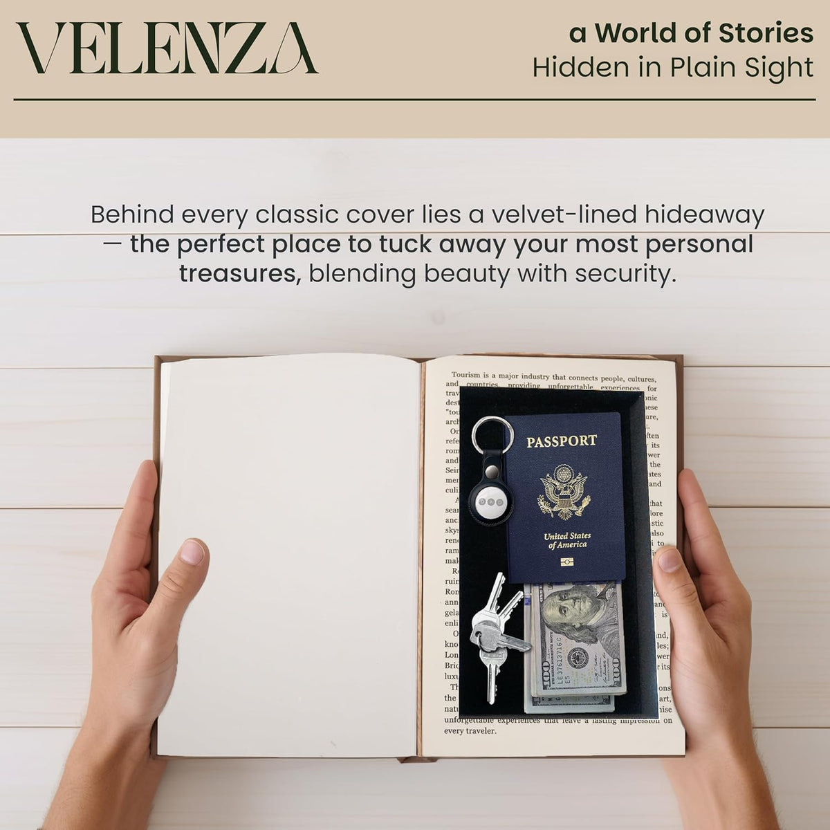 Velenza Rome Storage Book Box – Faux Books with Velvet-Lined Faux Book Storage Box Set for Keepsakes – Stylish and Functional Fake Decor Books – Travel-Inspired Home Décor (12 x 8 x 1.5 in)