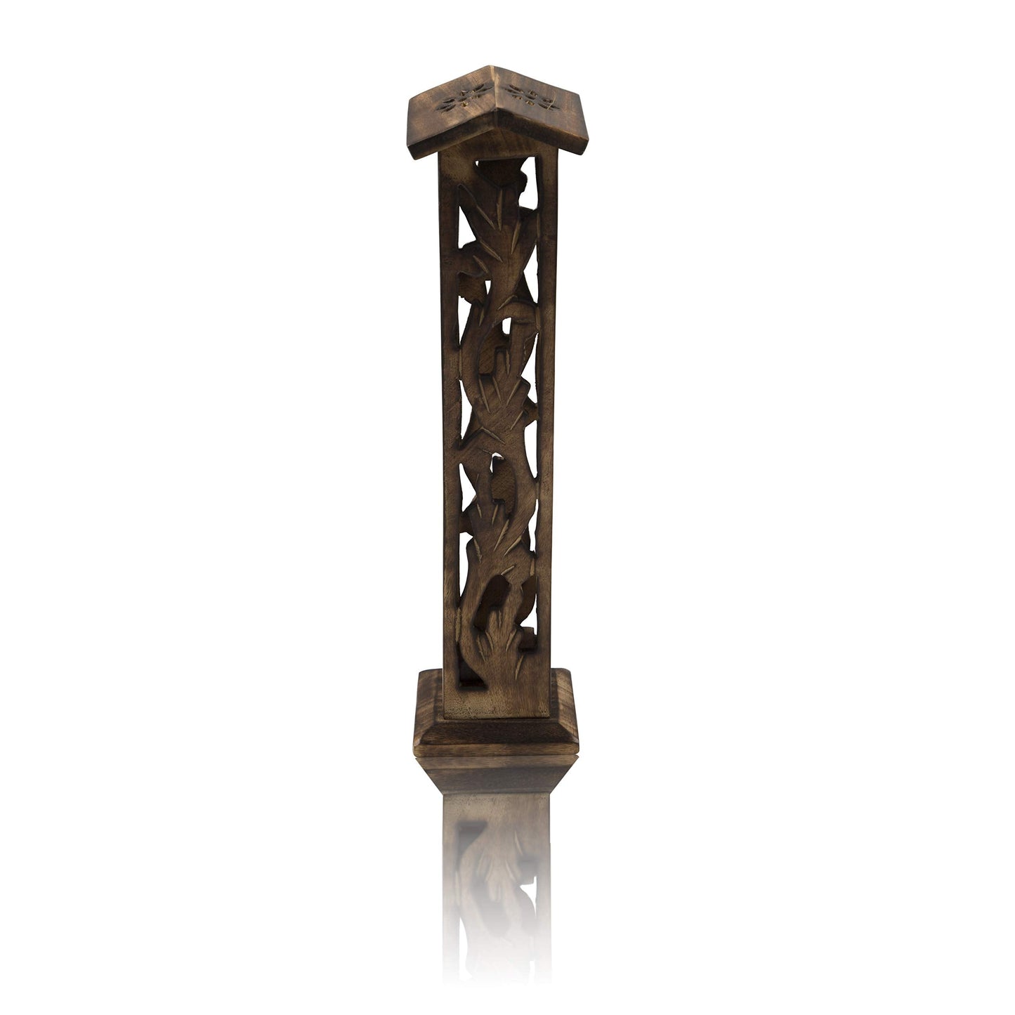 Wooden Incense Stick & Cone Burner Holder Tower Large Organic Eco Friendly Ash Catcher Agarbatti Holder Rustic Style Hand Carved for Meditation Yoga Aromatherapy Home Fragrance Products (Natural)