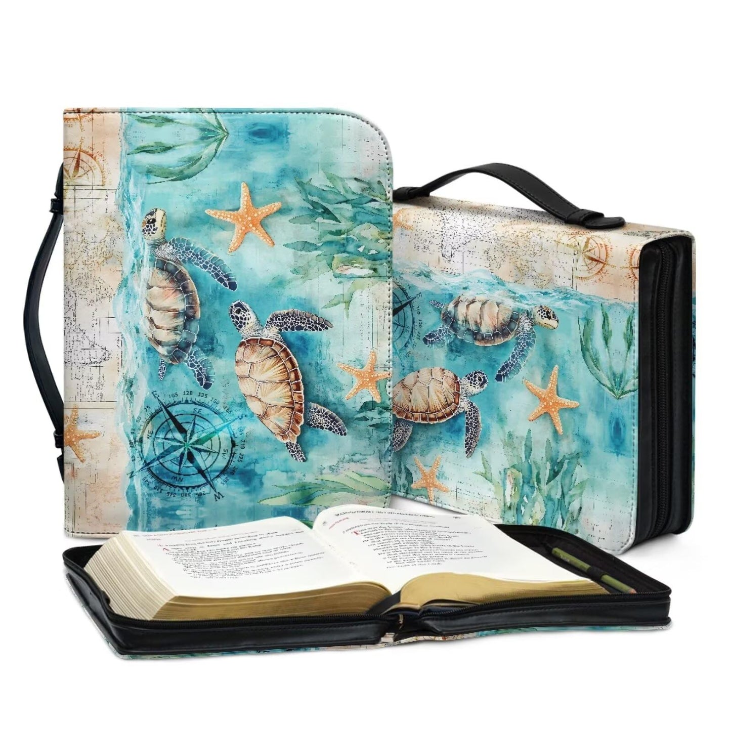 WUYOJUXA Sea Turtle Bible Cover Case for Women Men Study Bible Case Ocean Carrying Book Case for Bible Accessories Christian Gifts For Women-size:L
